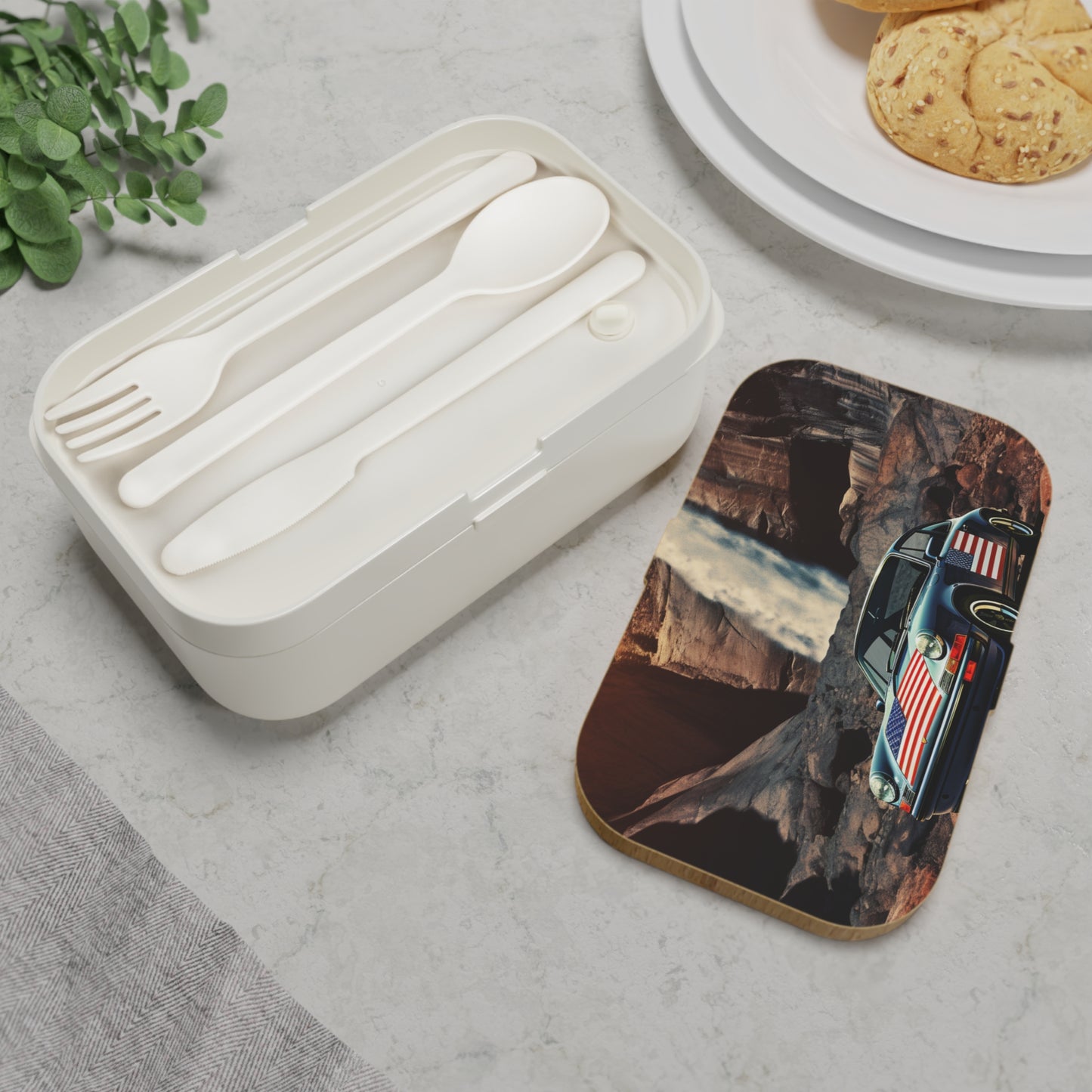Bento Lunch Box American Flag Porsche Abstract 2