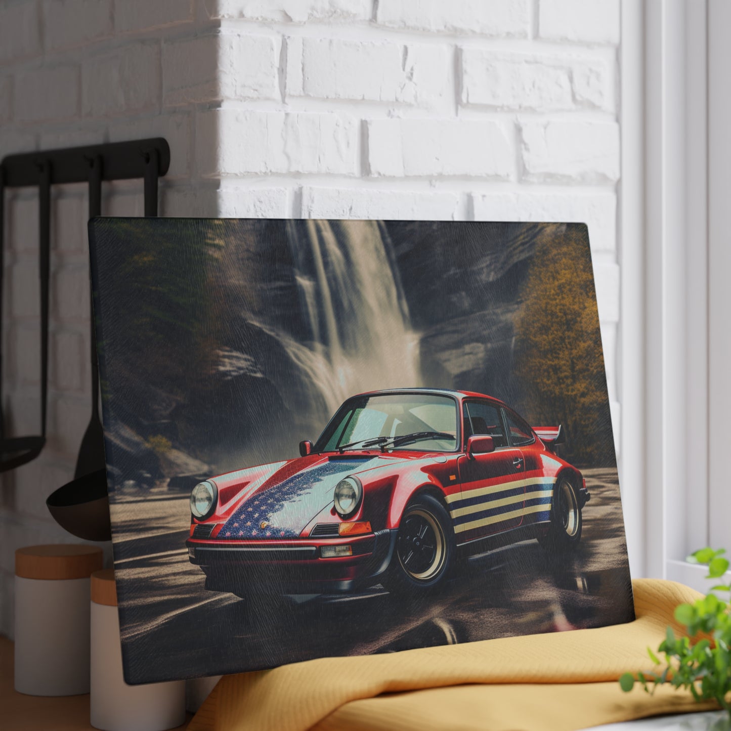 Glass Cutting Board American Flag Porsche Abstract 1