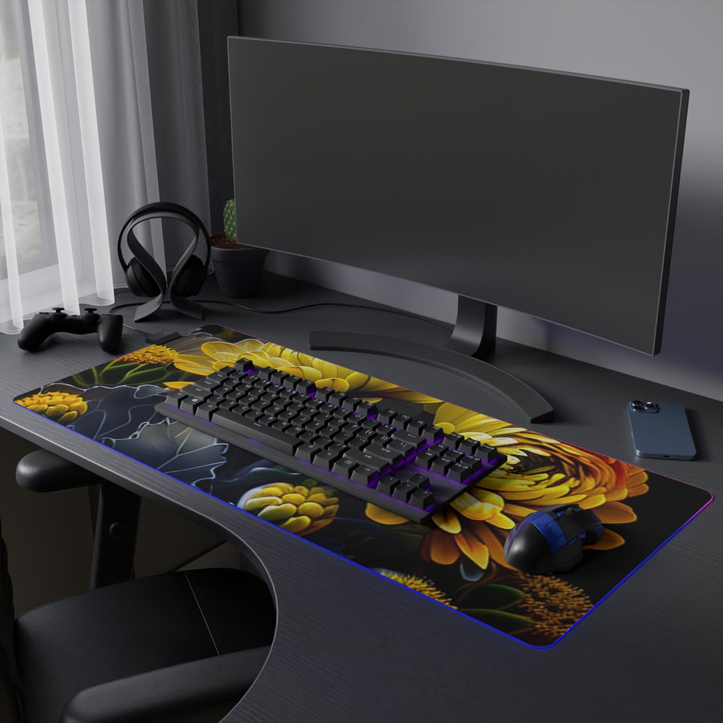 LED Gaming Mouse Pad Yellow Hermosas Flores Amarillas 1