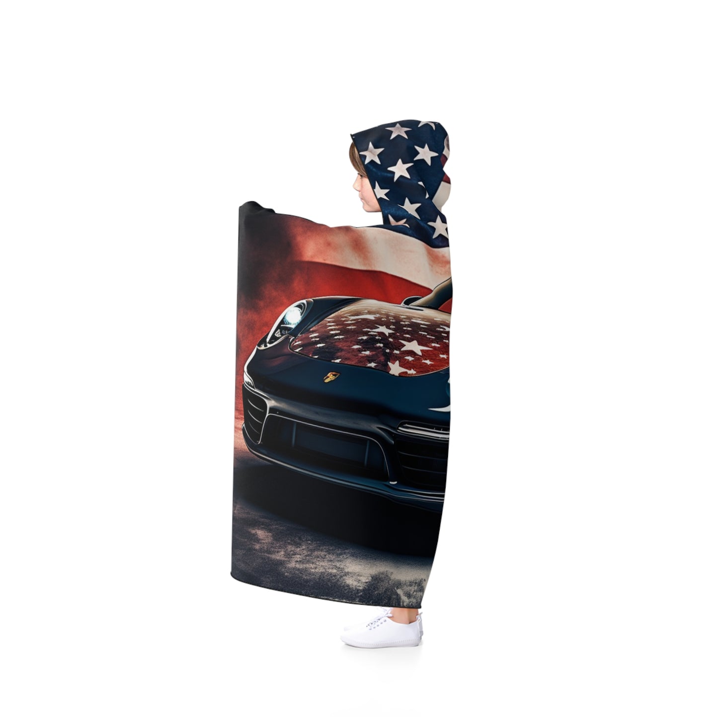 Hooded Blanket Abstract American Flag Background Porsche 2