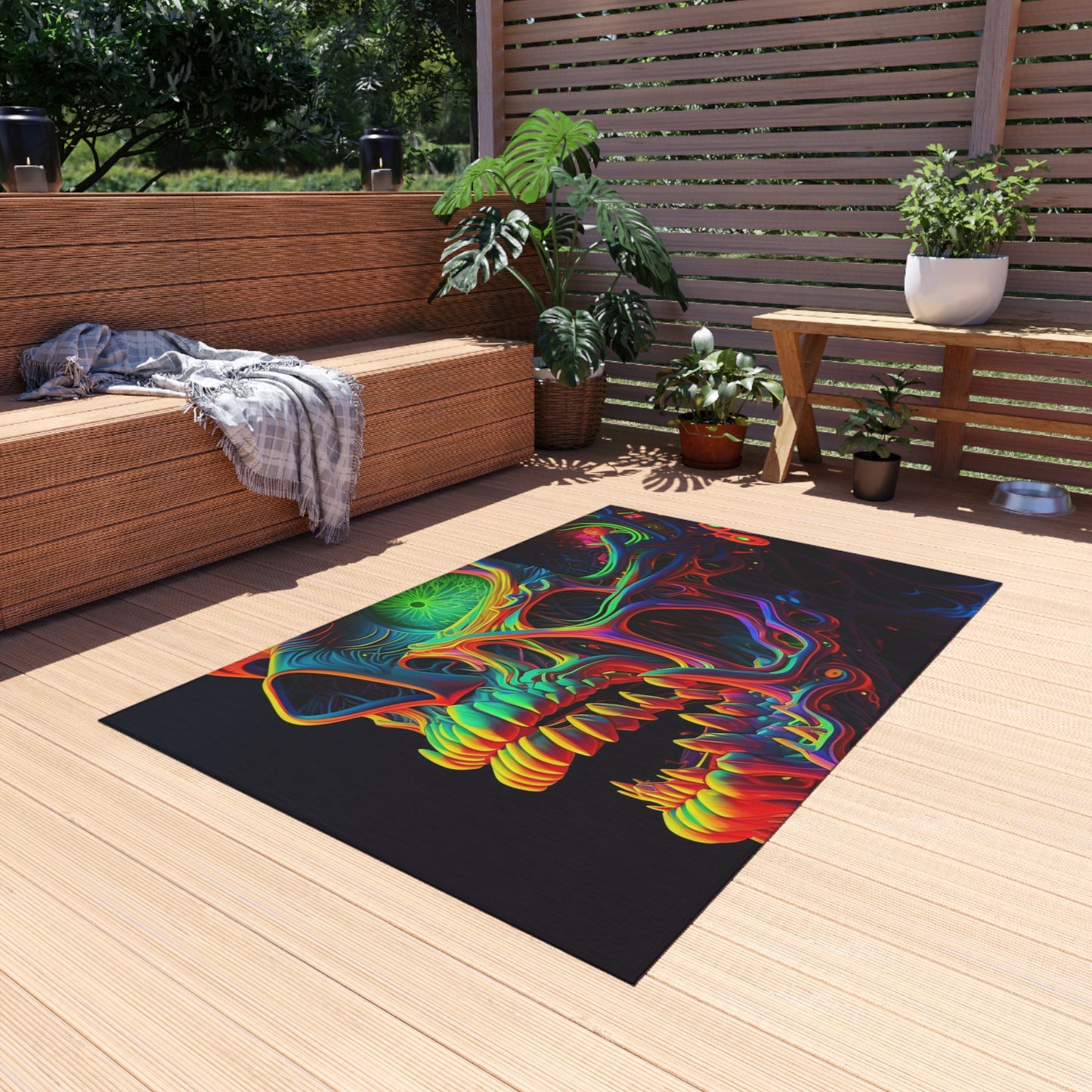 Outdoor Rug  Florescent Skull Death 1