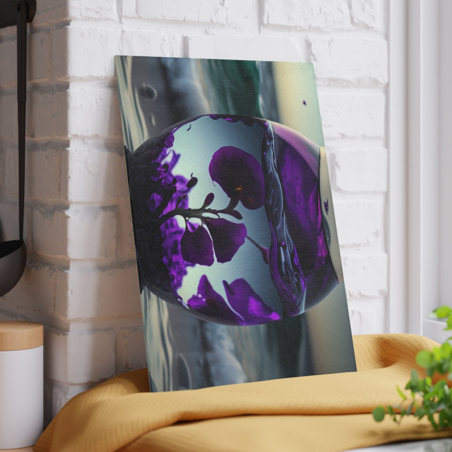 Glass Cutting Board Purple Sweet pea in a vase 4