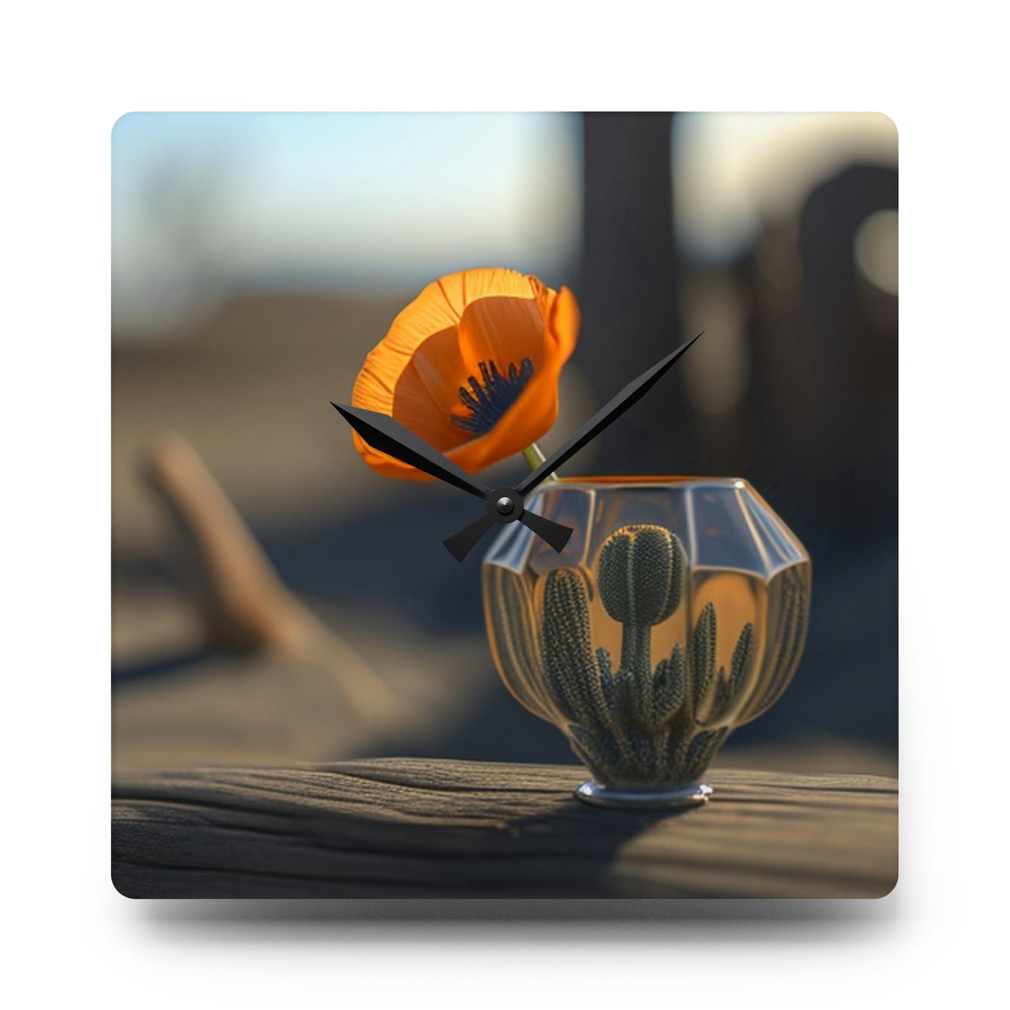 Acrylic Wall Clock Orange Poppy in a Vase 2