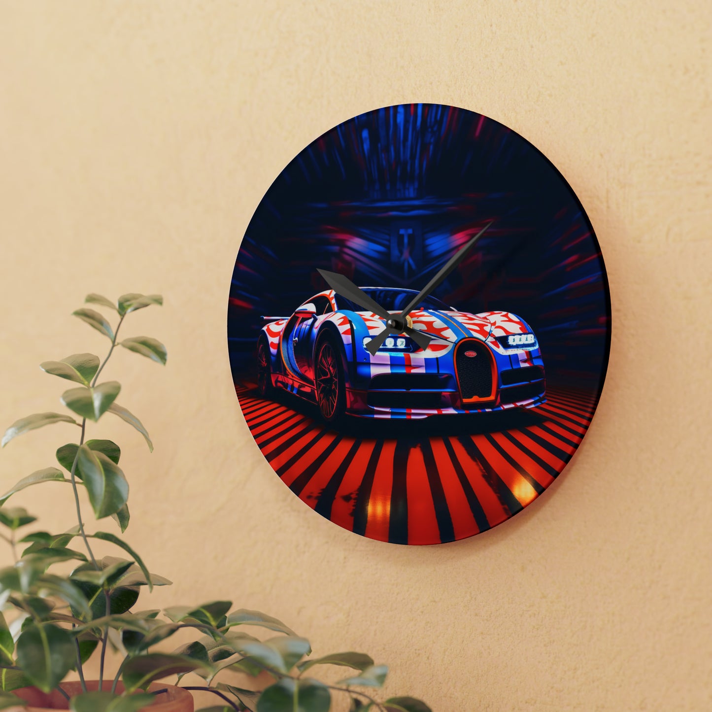 Acrylic Wall Clock Macro Bugatti American Flag 1