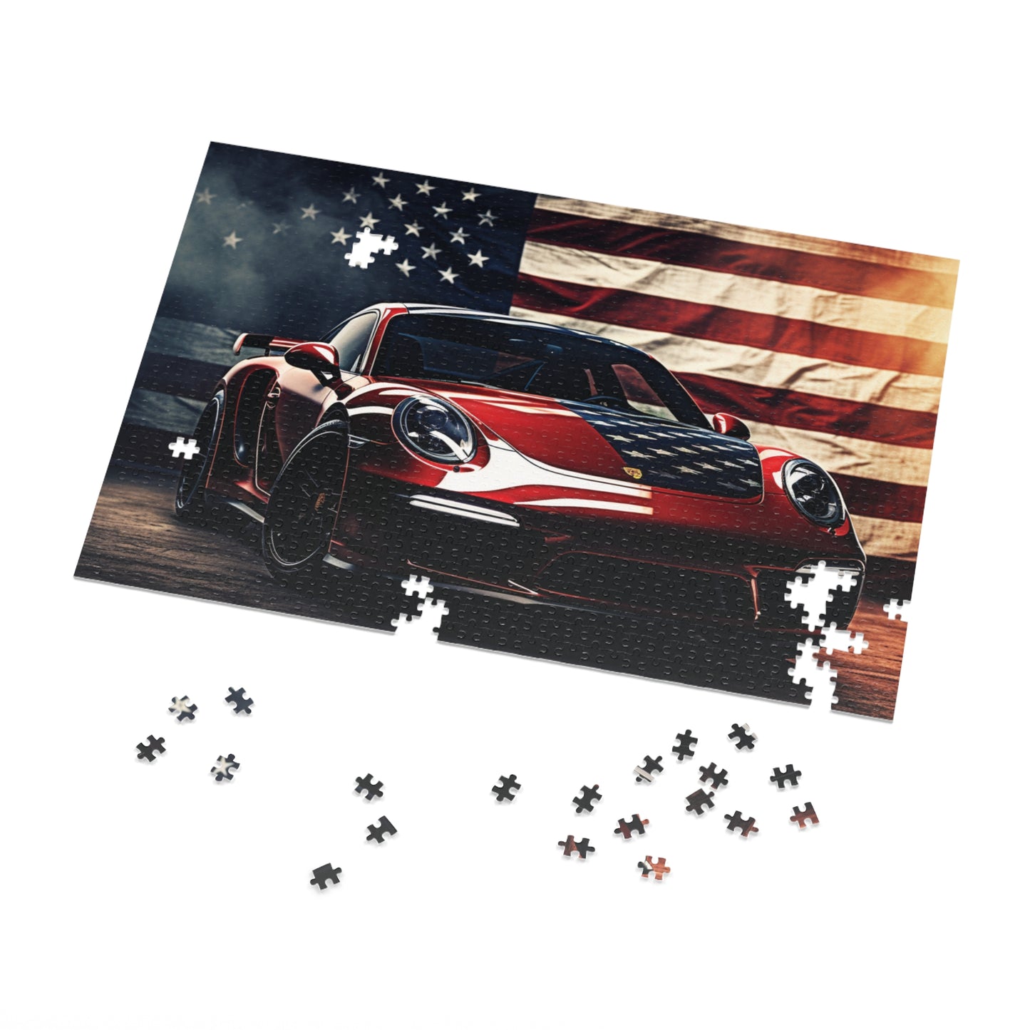 Jigsaw Puzzle (30, 110, 252, 500,1000-Piece) American Flag Background Porsche 2