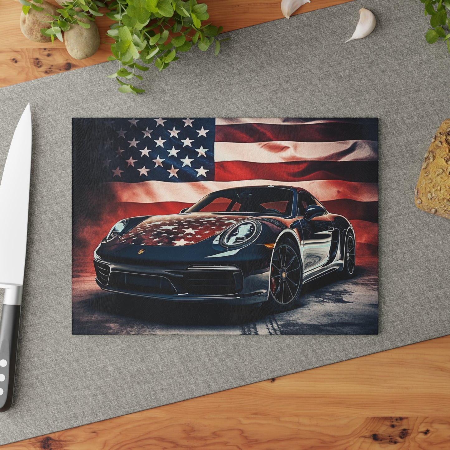 Glass Cutting Board Abstract American Flag Background Porsche 2