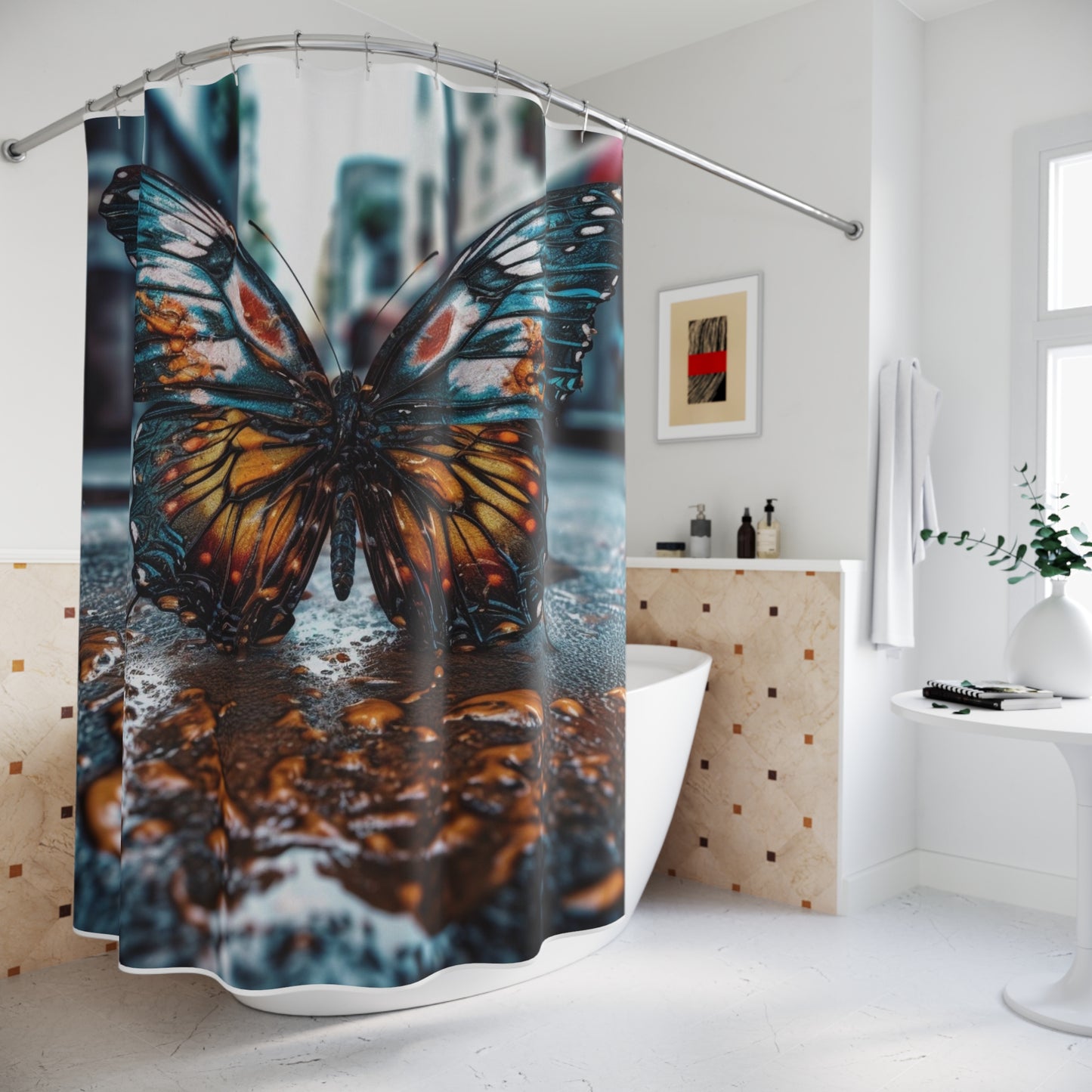 Polyester Shower Curtain Water Butterfly Street 3