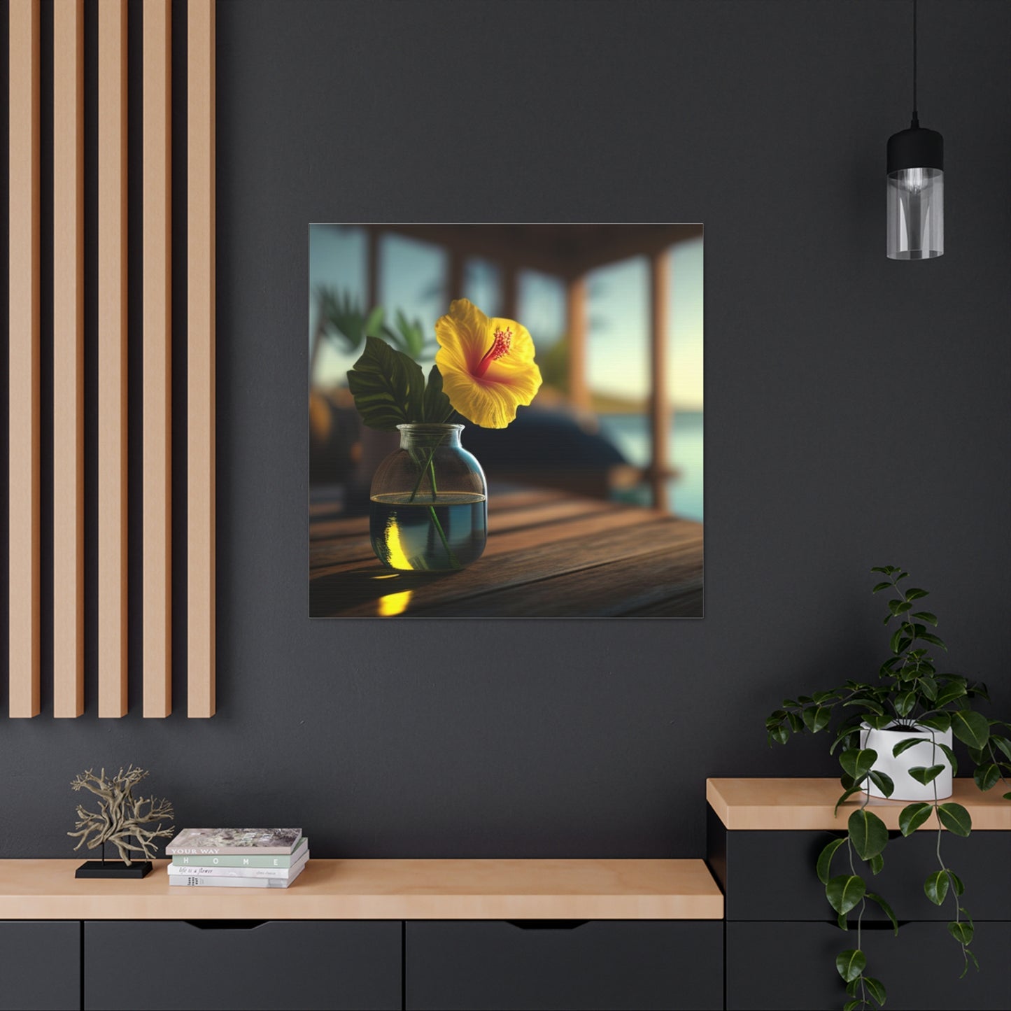 Canvas Gallery Wraps Yellow Hibiscus Wood 2