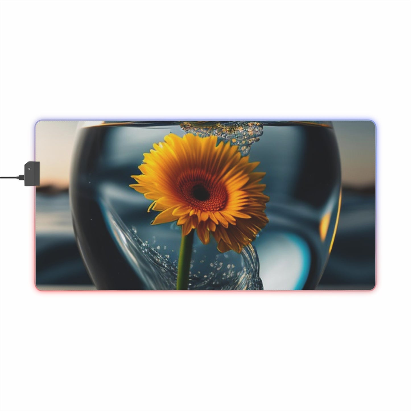 LED Gaming Mouse Pad yello Gerbera glass 3