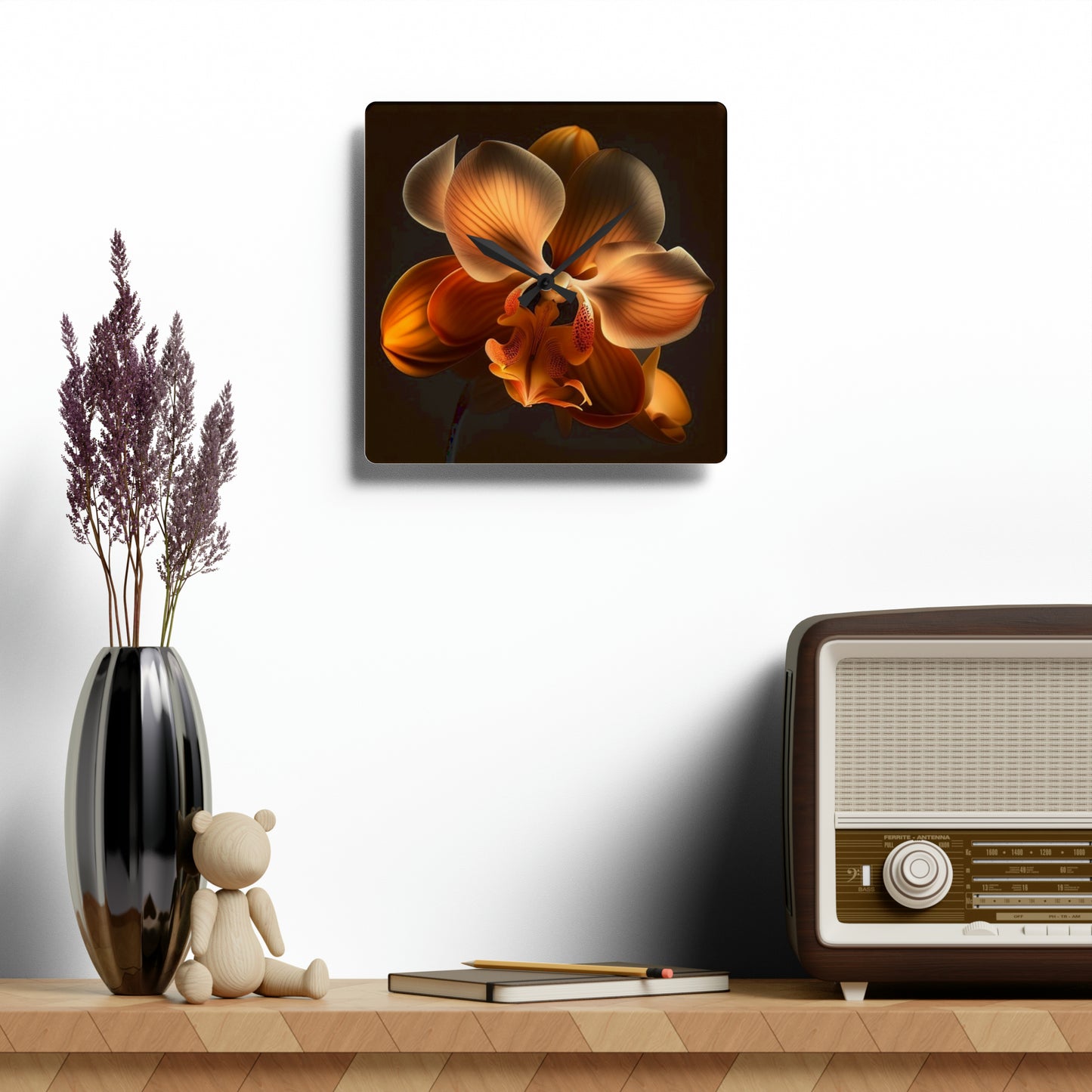 Acrylic Wall Clock Orange Orchid 2