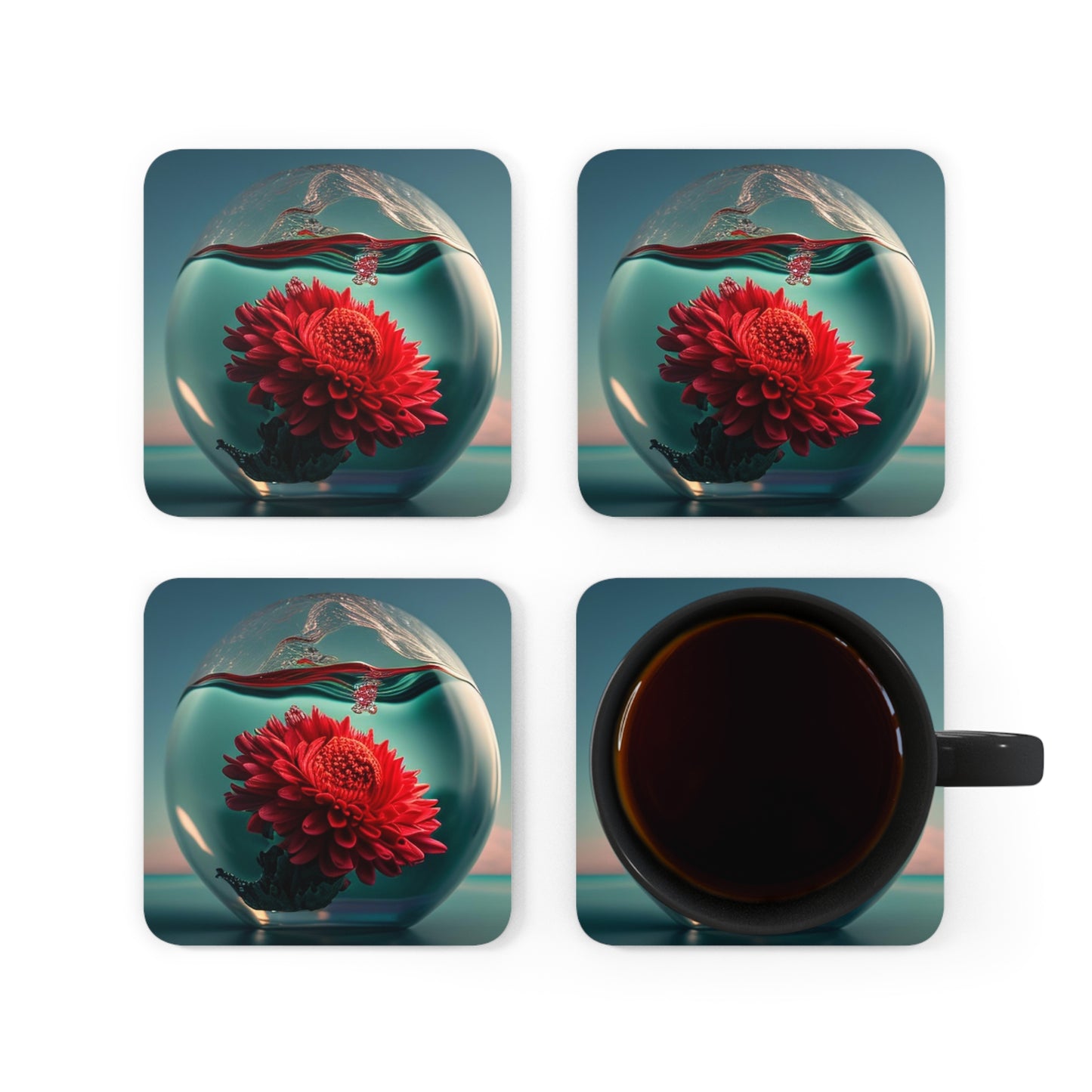 Corkwood Coaster Set Chrysanthemum 4