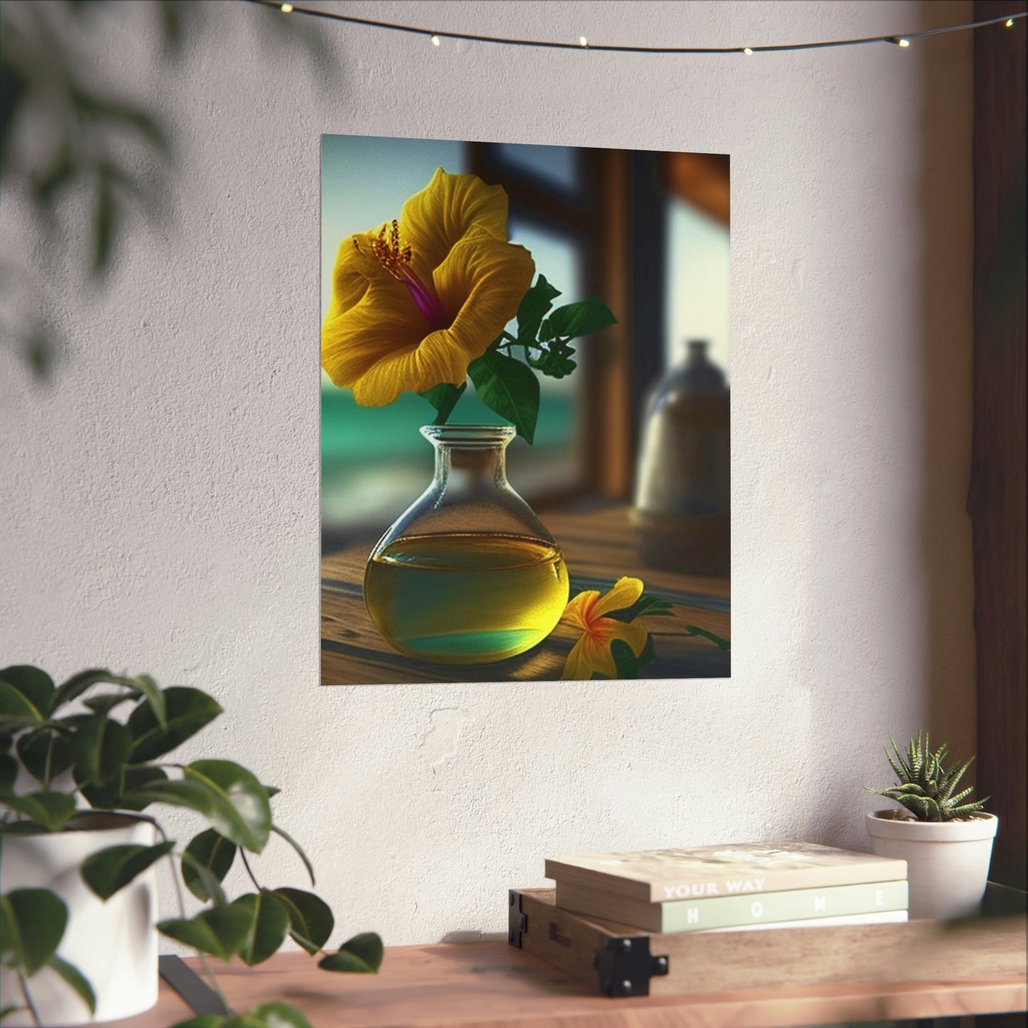 Premium Matte Vertical Posters Yellow Hibiscus Wood 1