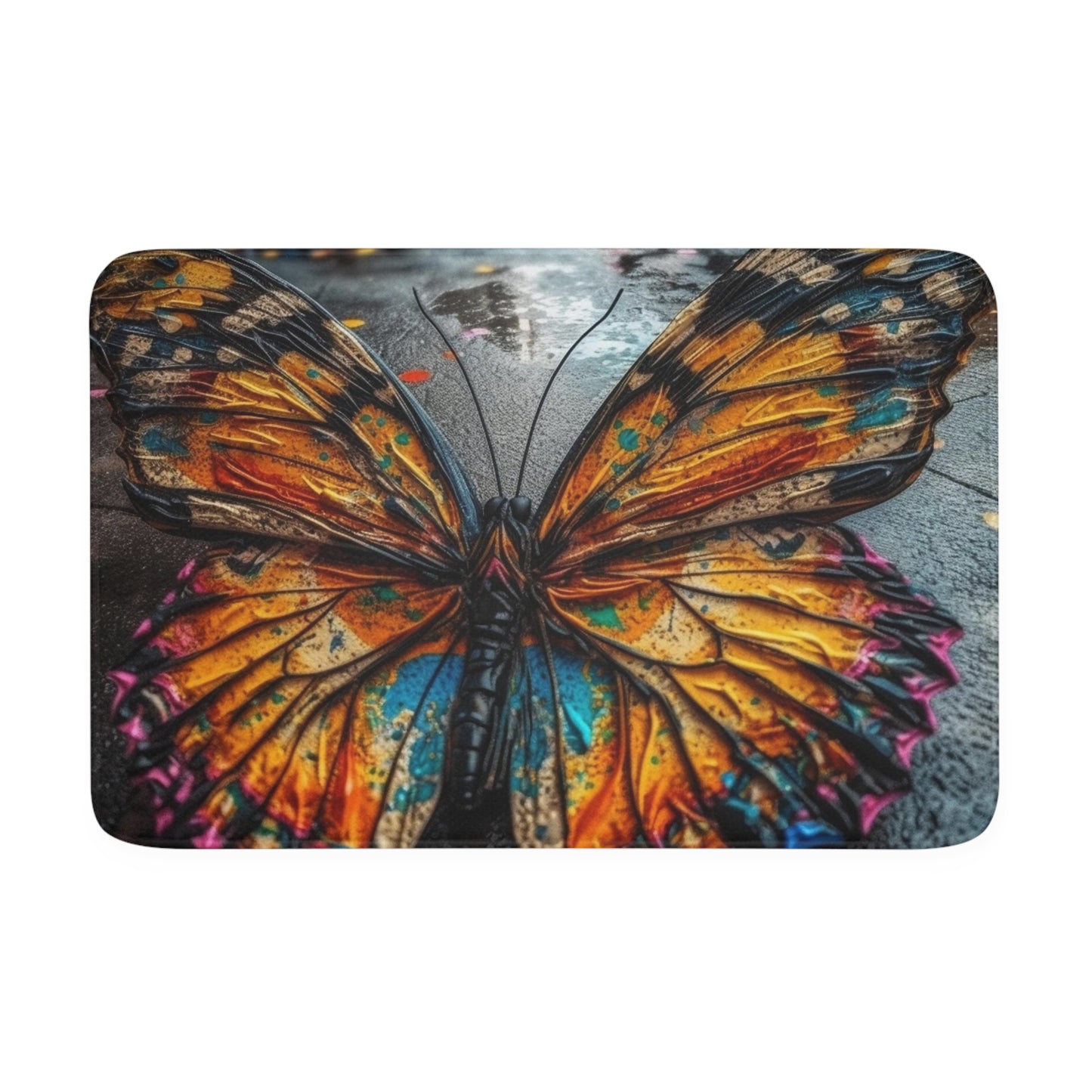 Memory Foam Bath Mat Liquid Street Butterfly 1