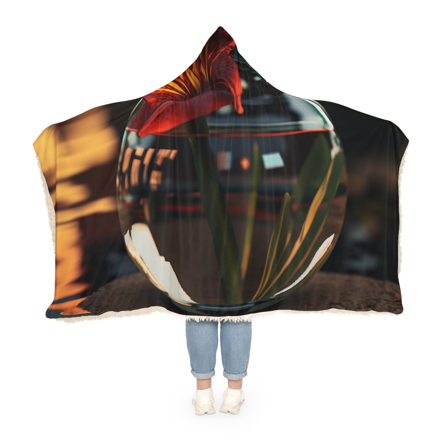 Snuggle Hooded Blanket Red Lily in a Glass vase 2