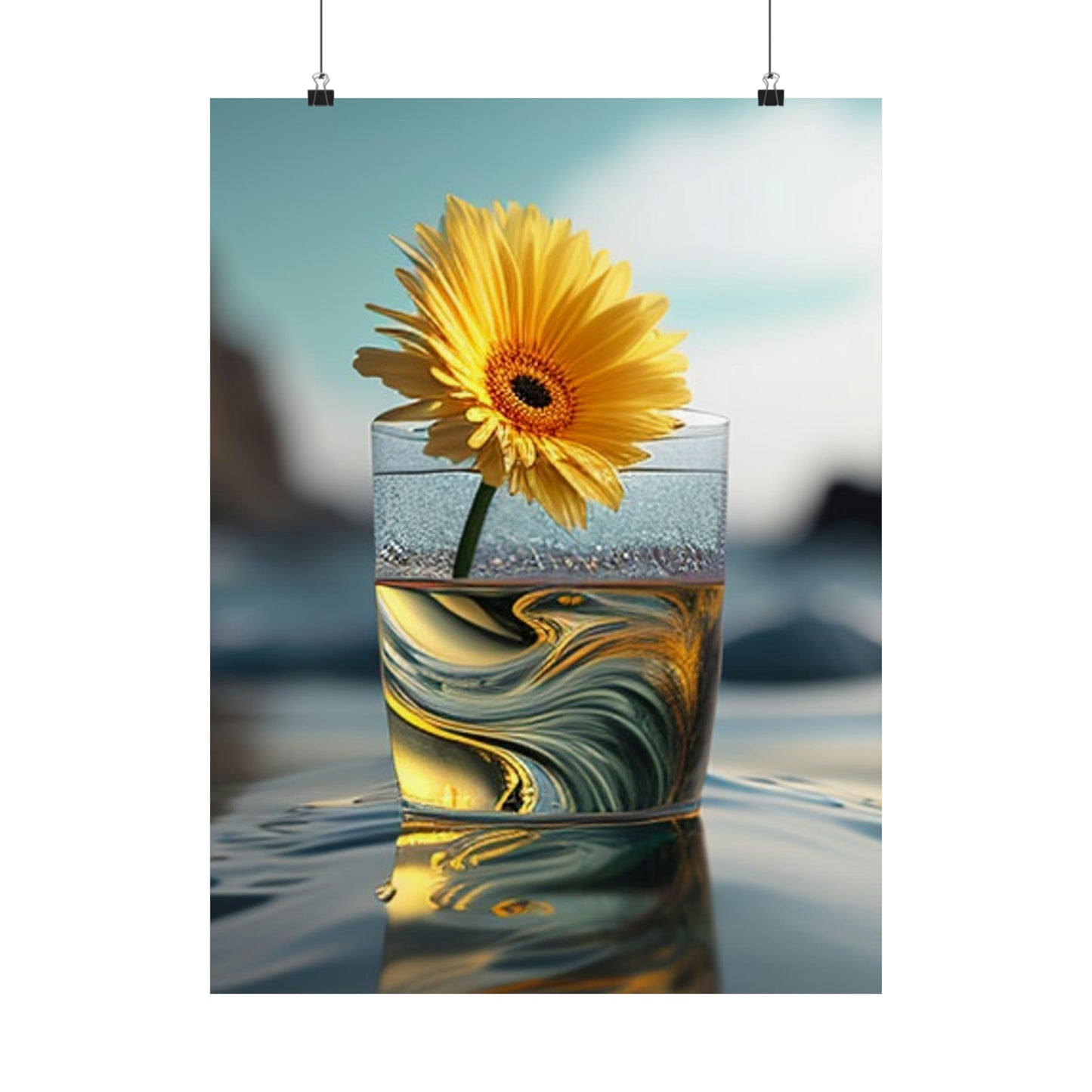 Premium Matte Vertical Posters yello Gerbera glass 2