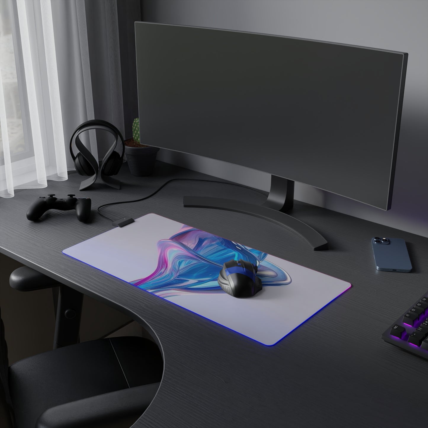 LED Gaming Mouse Pad Pink & Blue Tulip Rose 2