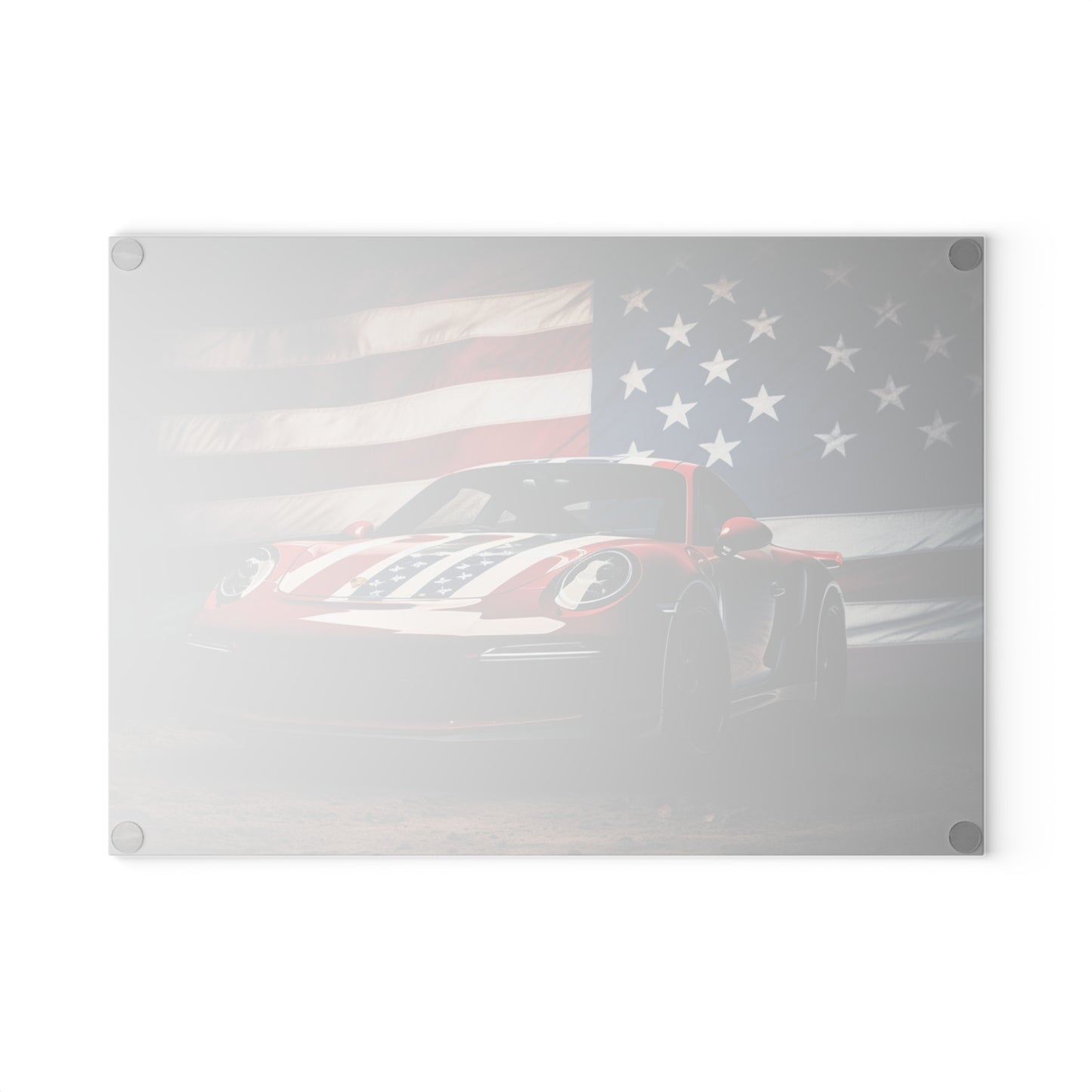 Glass Cutting Board American Flag Background Porsche 3