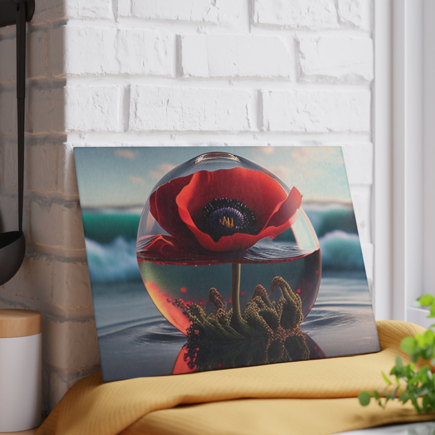 Glass Cutting Board Red Anemone in a Vase 4