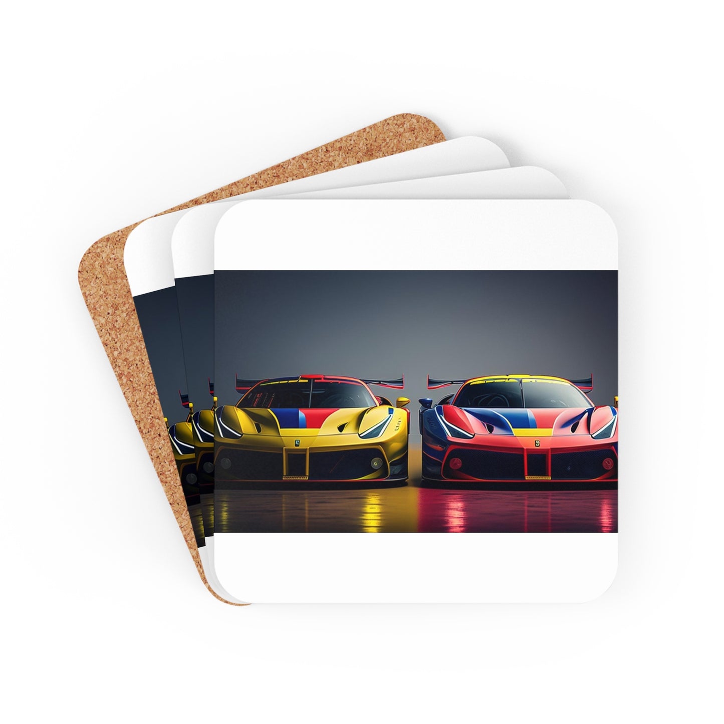 Corkwood Coaster Set Ferrari Red Blue 1