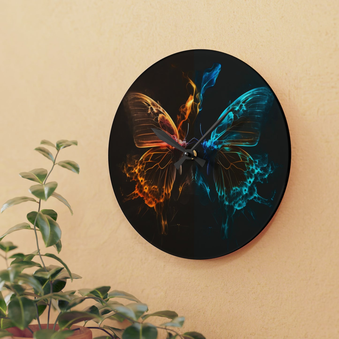 Acrylic Wall Clock Kiss Neon Butterfly 10