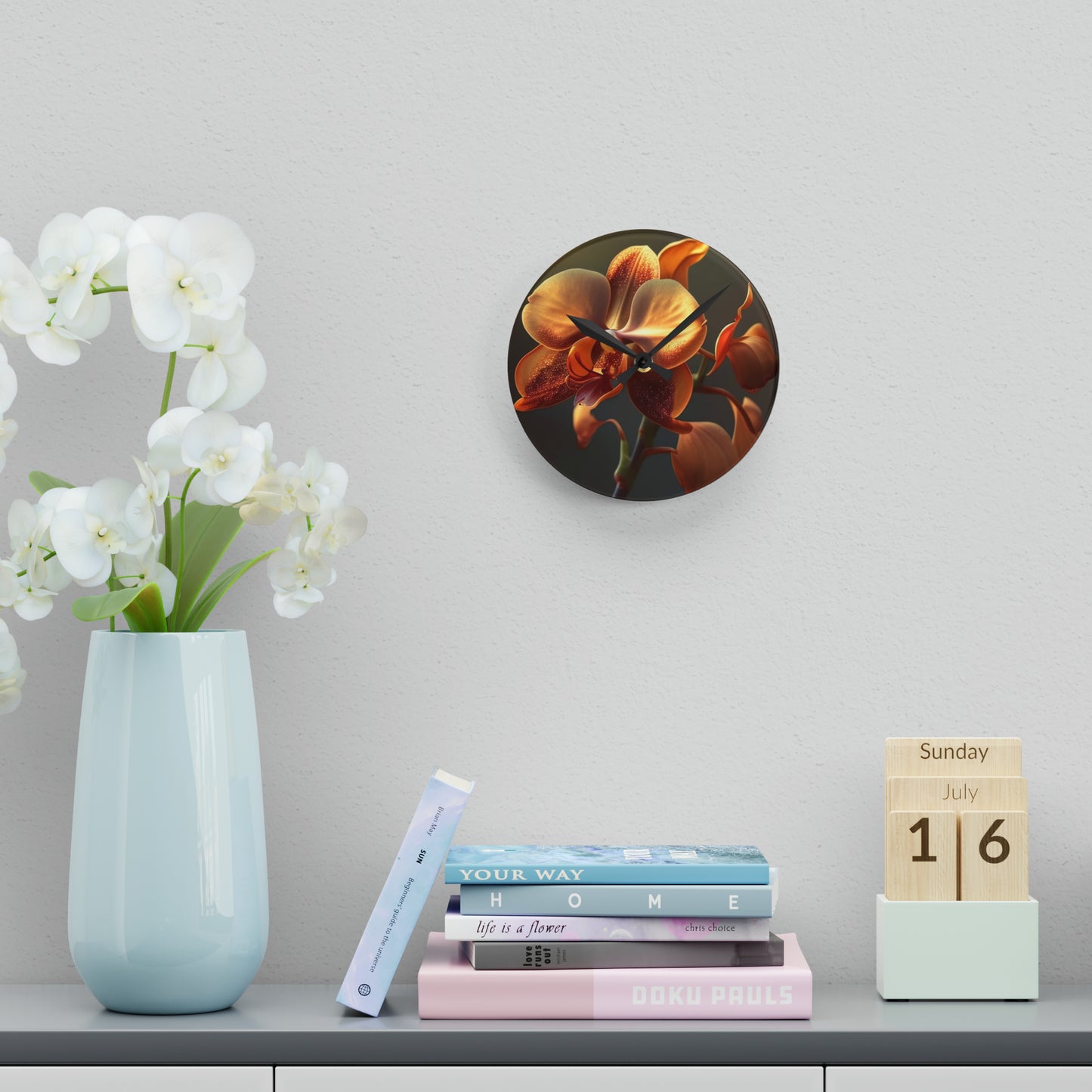 Acrylic Wall Clock Orange Orchid 1