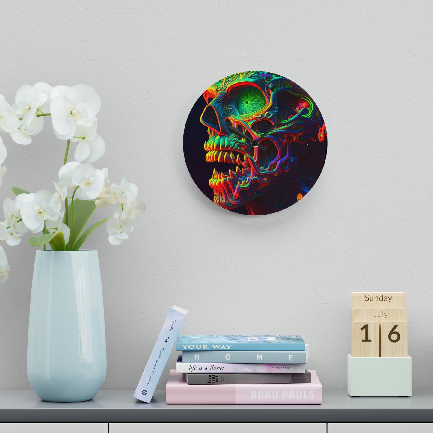 Acrylic Wall Clock Florescent Skull Death 1