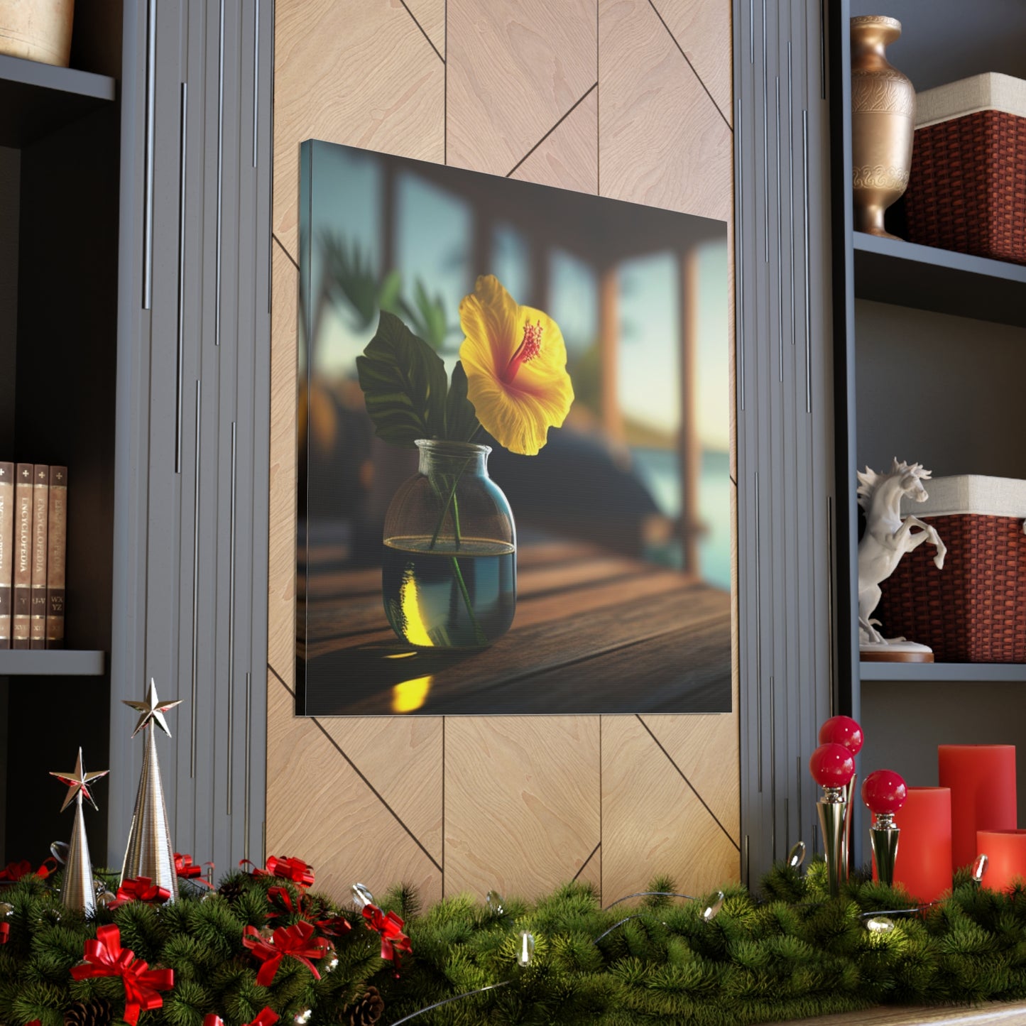 Canvas Gallery Wraps Yellow Hibiscus Wood 2