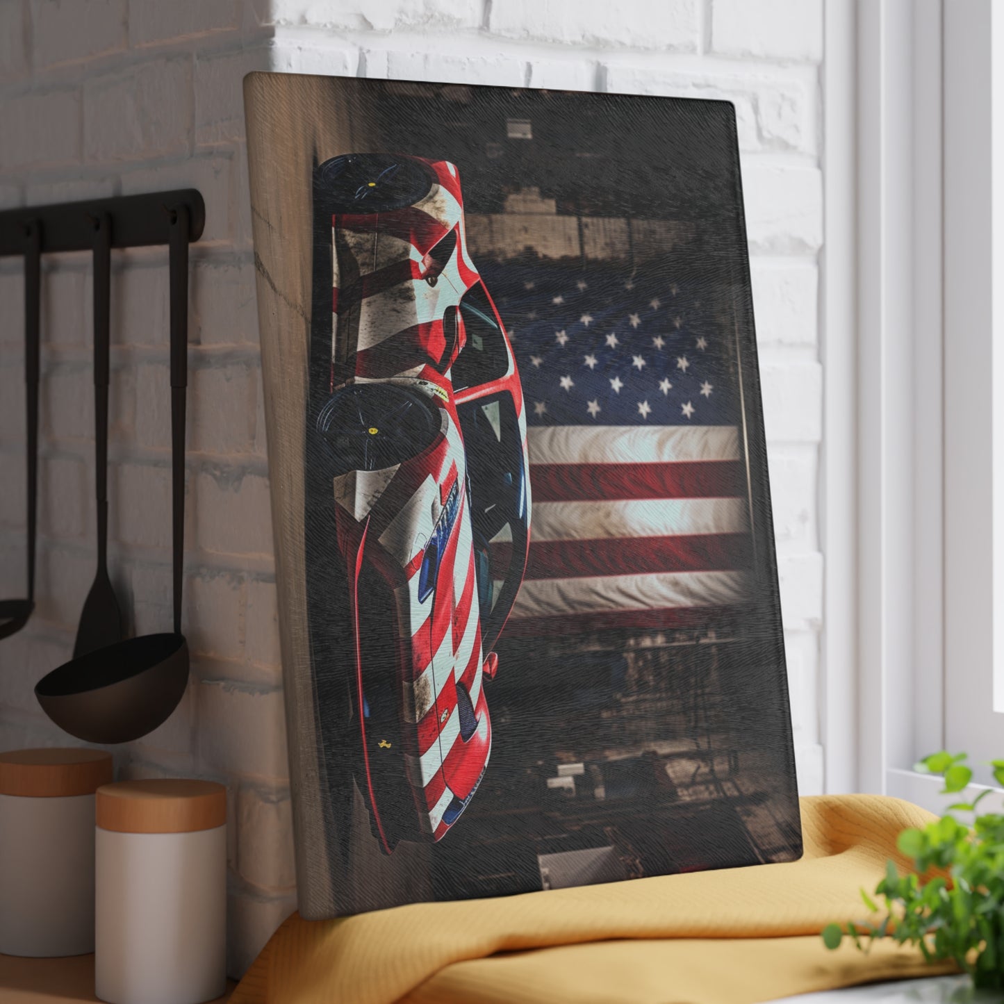 Glass Cutting Board American Flag Farrari 2