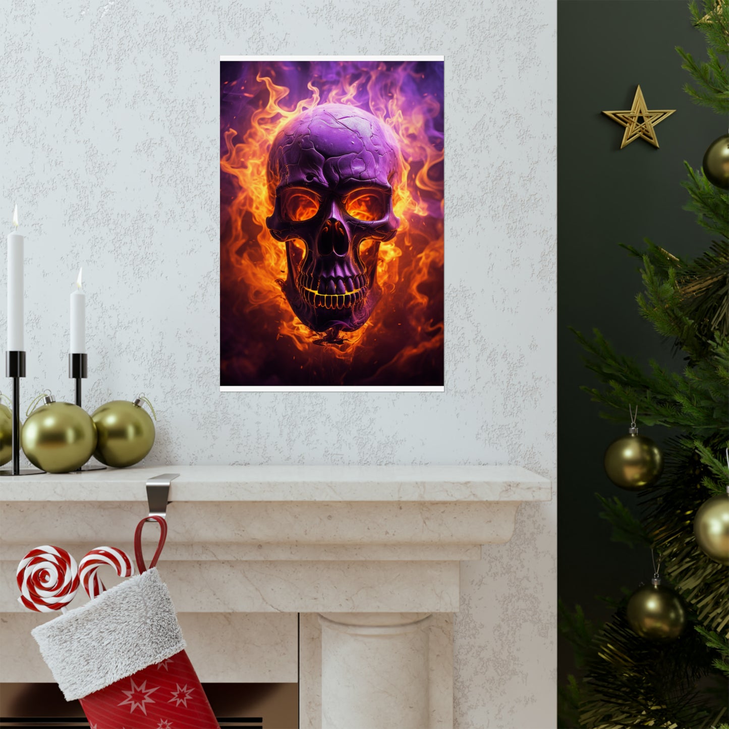 Premium Matte Vertical Posters Skull Flames 3