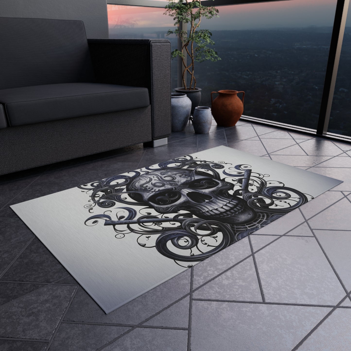 Outdoor Rug  Skull Treble Clef 1