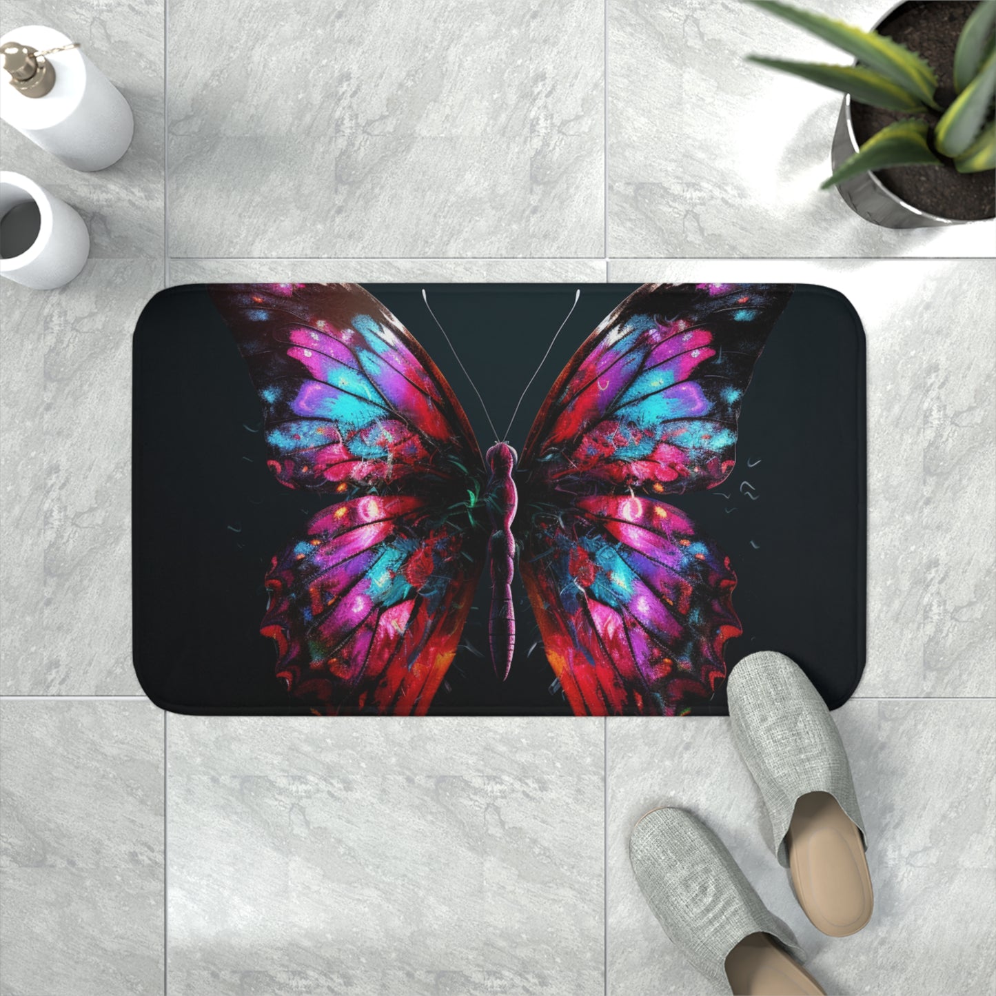 Memory Foam Bath Mat Hyper Colorful Butterfly Macro 3