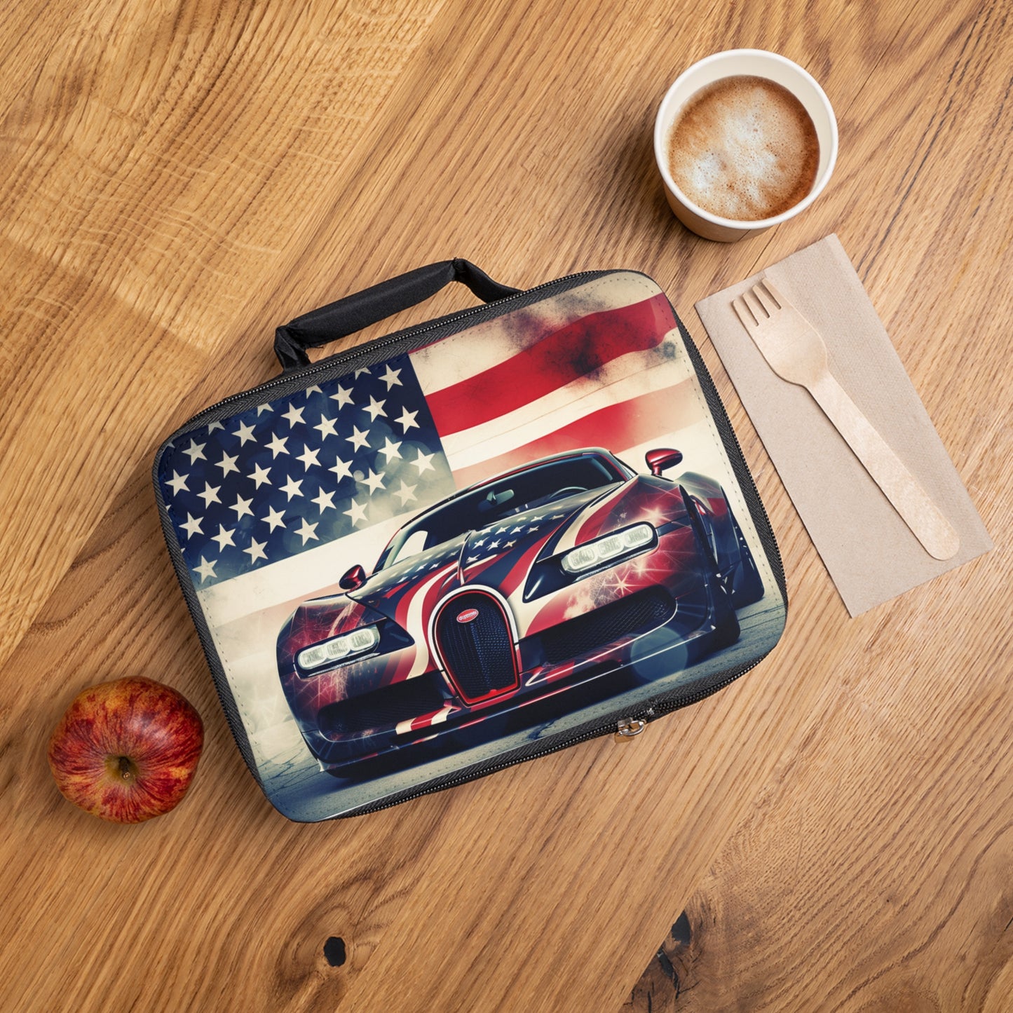 Lunch Bag Abstract American Flag Background Bugatti 1
