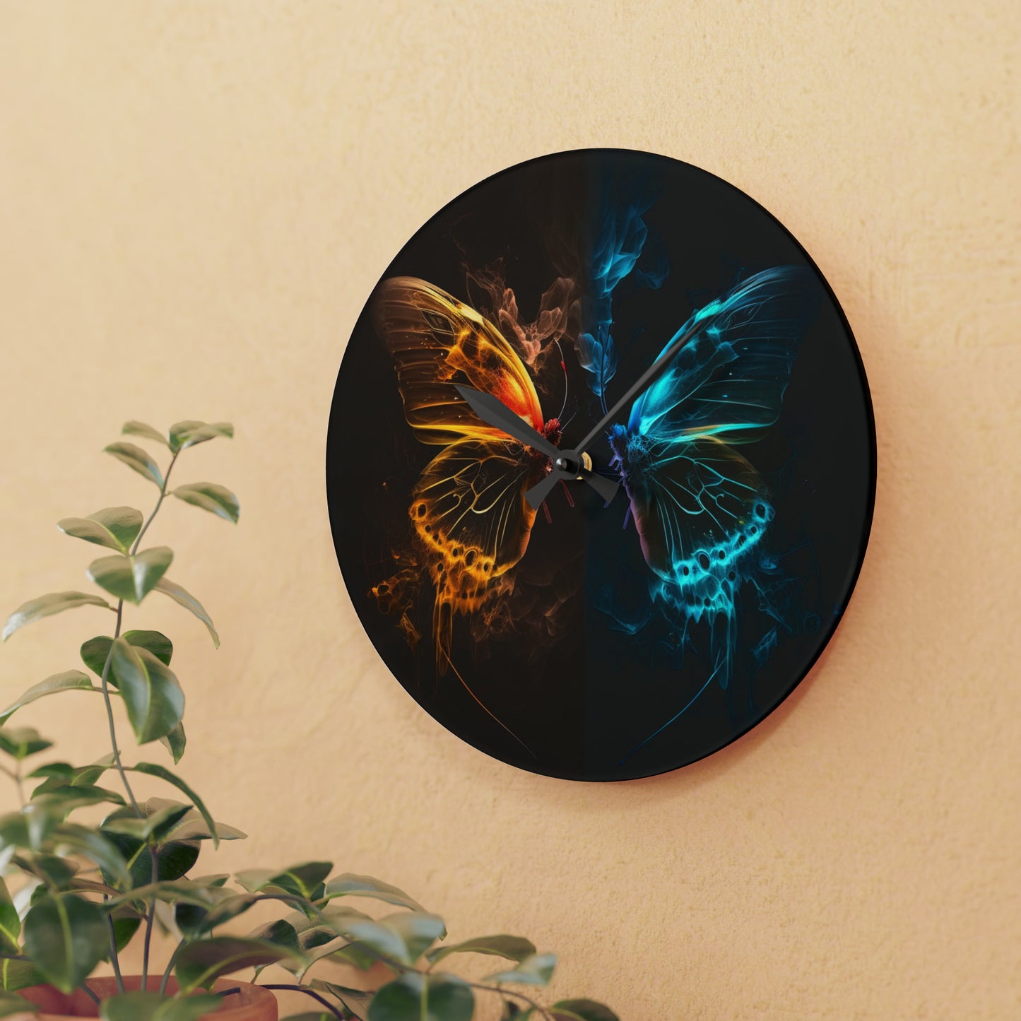 Acrylic Wall Clock Kiss Neon Butterfly 8