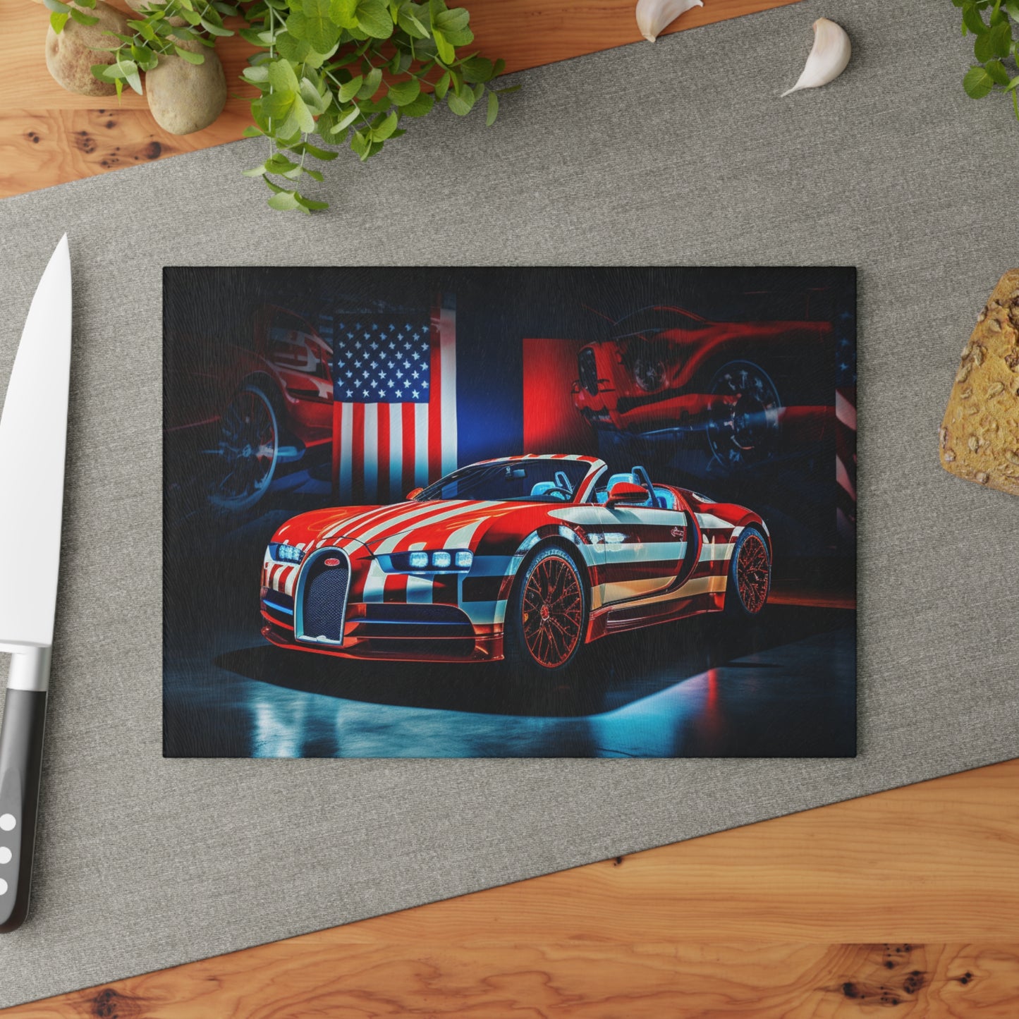 Glass Cutting Board Macro Bugatti American Flag 2