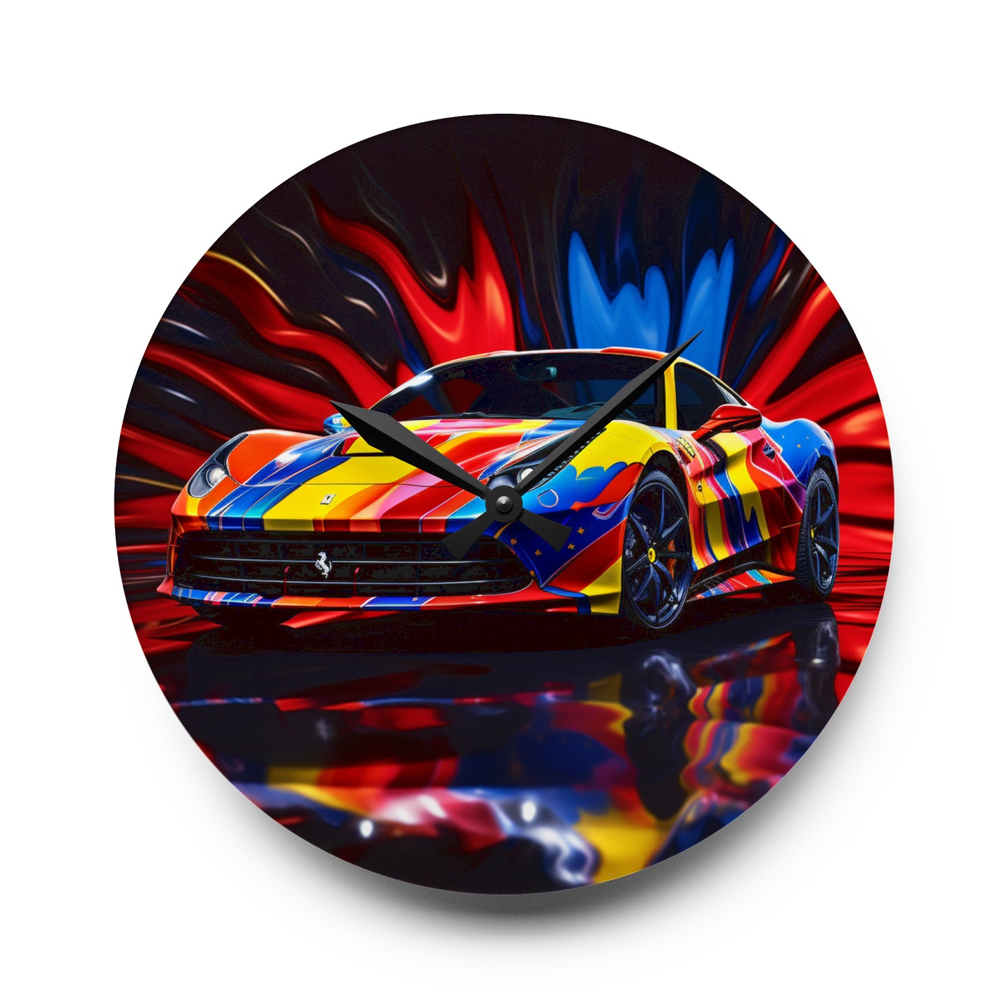 Acrylic Wall Clock Hyper Colorfull Ferrari 1