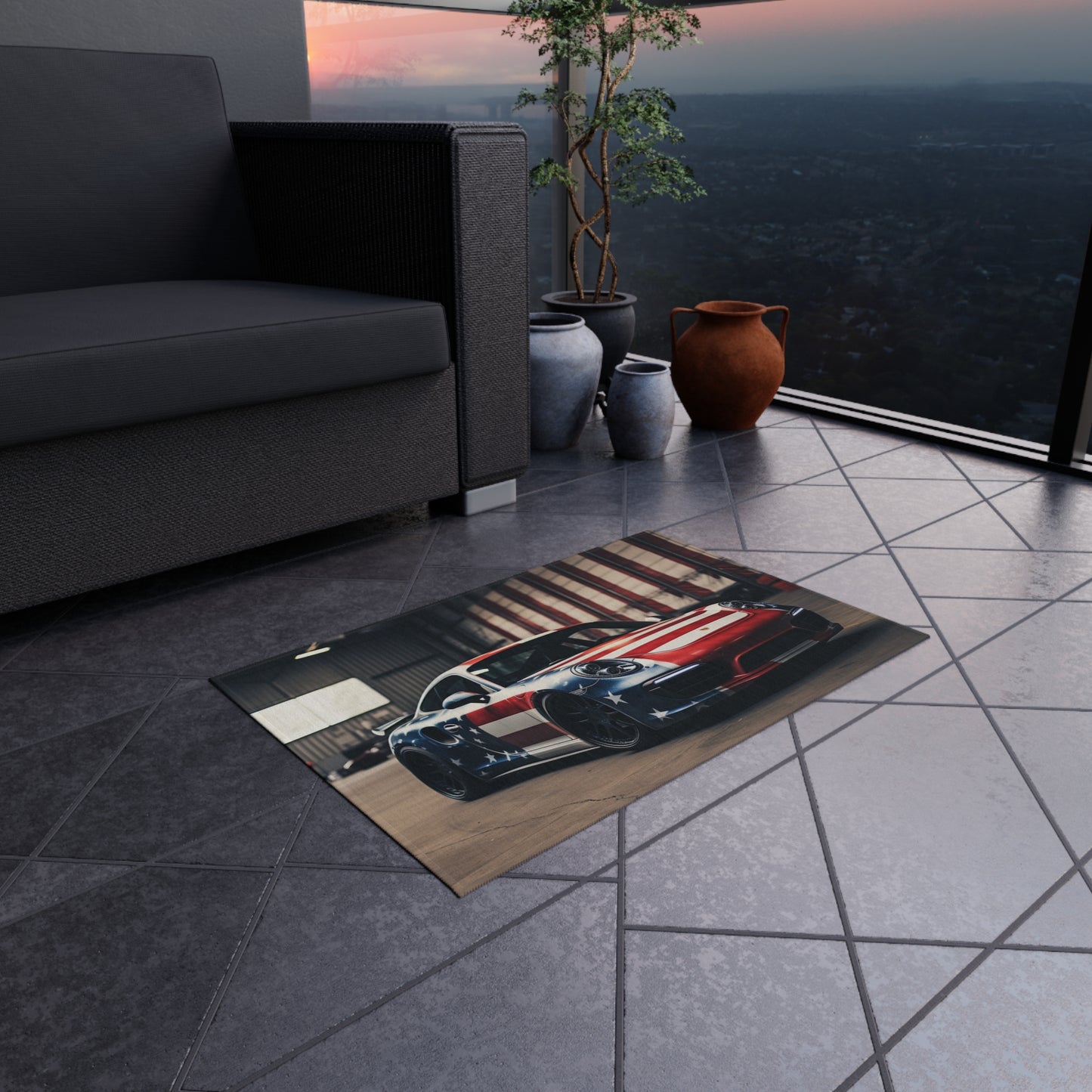 Outdoor Rug  American Flag Porsche 2