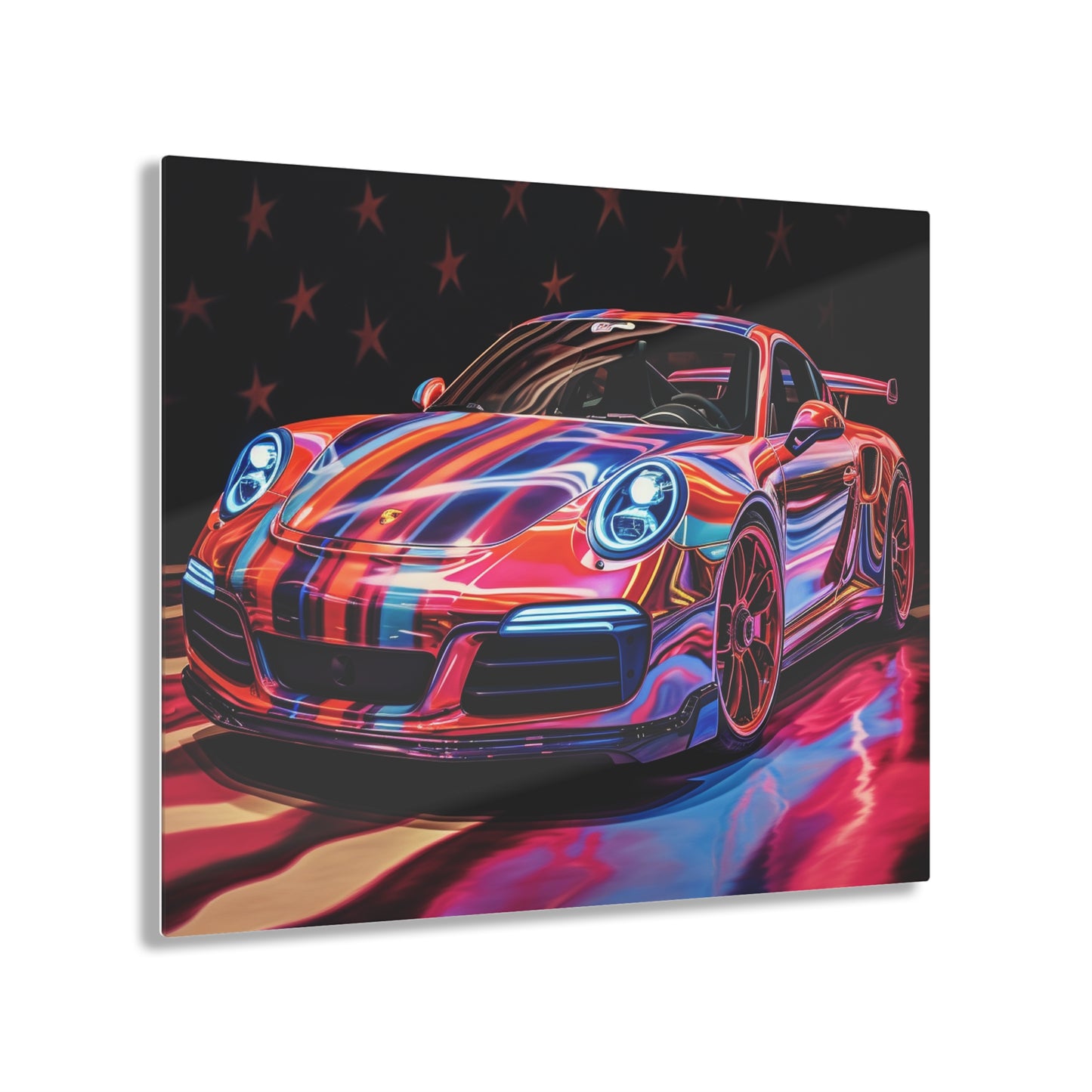 Acrylic Prints Macro American Flag Porsche 4