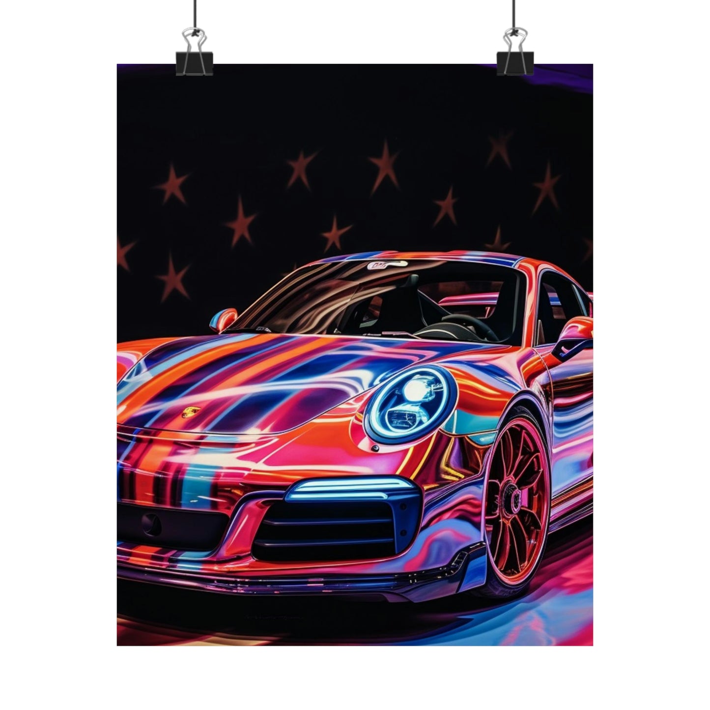 Premium Matte Vertical Posters American Flag Colored Porsche 1