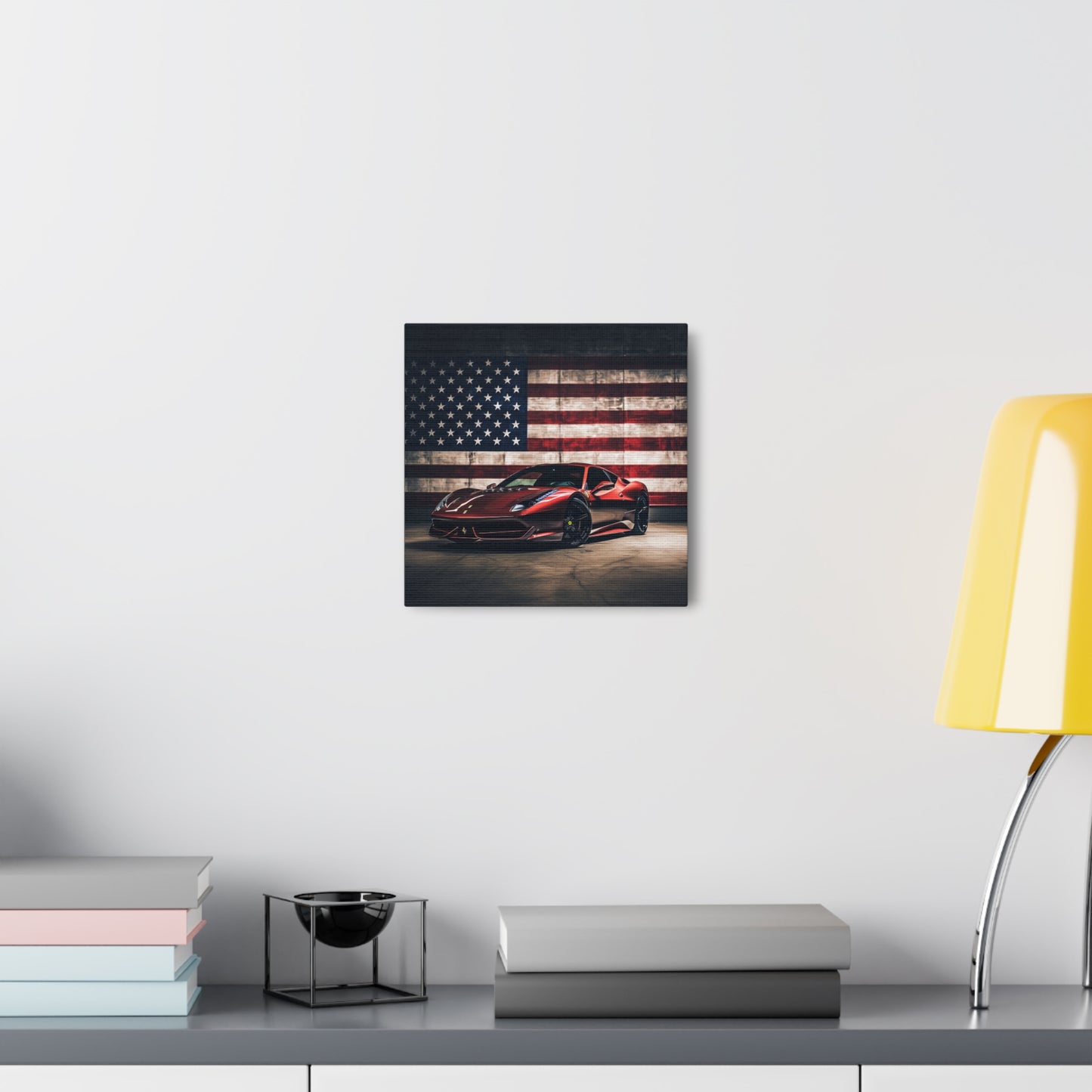 Canvas Gallery Wraps American Flag Background Ferrari 4