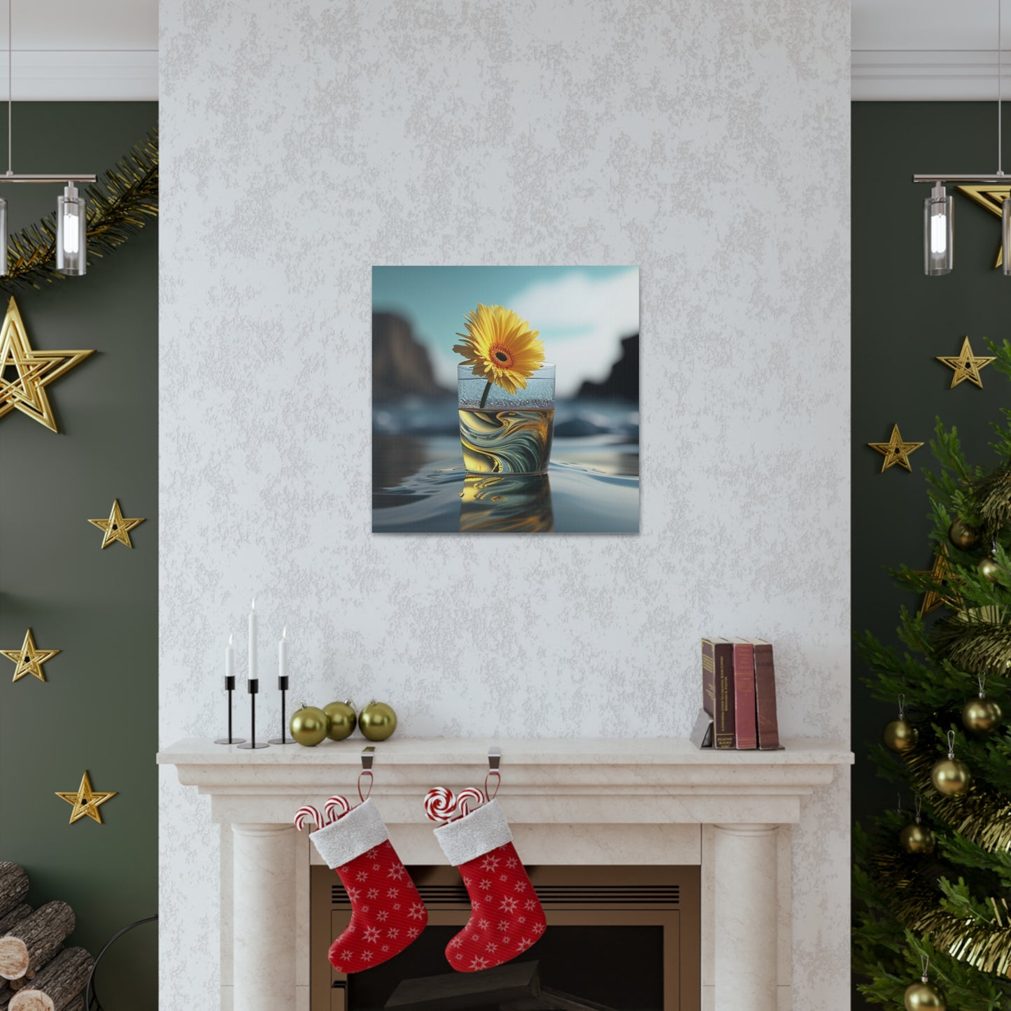 Canvas Gallery Wraps yello Gerbera glass 2