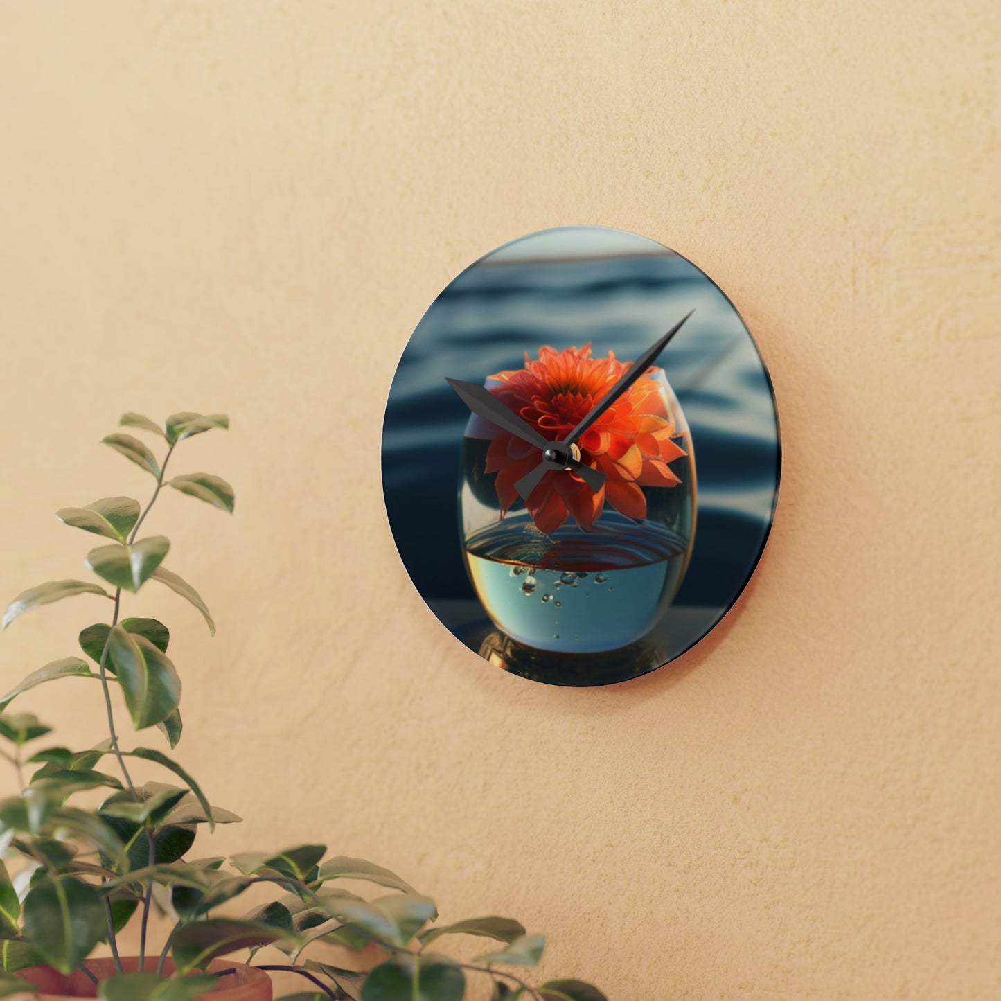 Acrylic Wall Clock Dahlia Orange 2