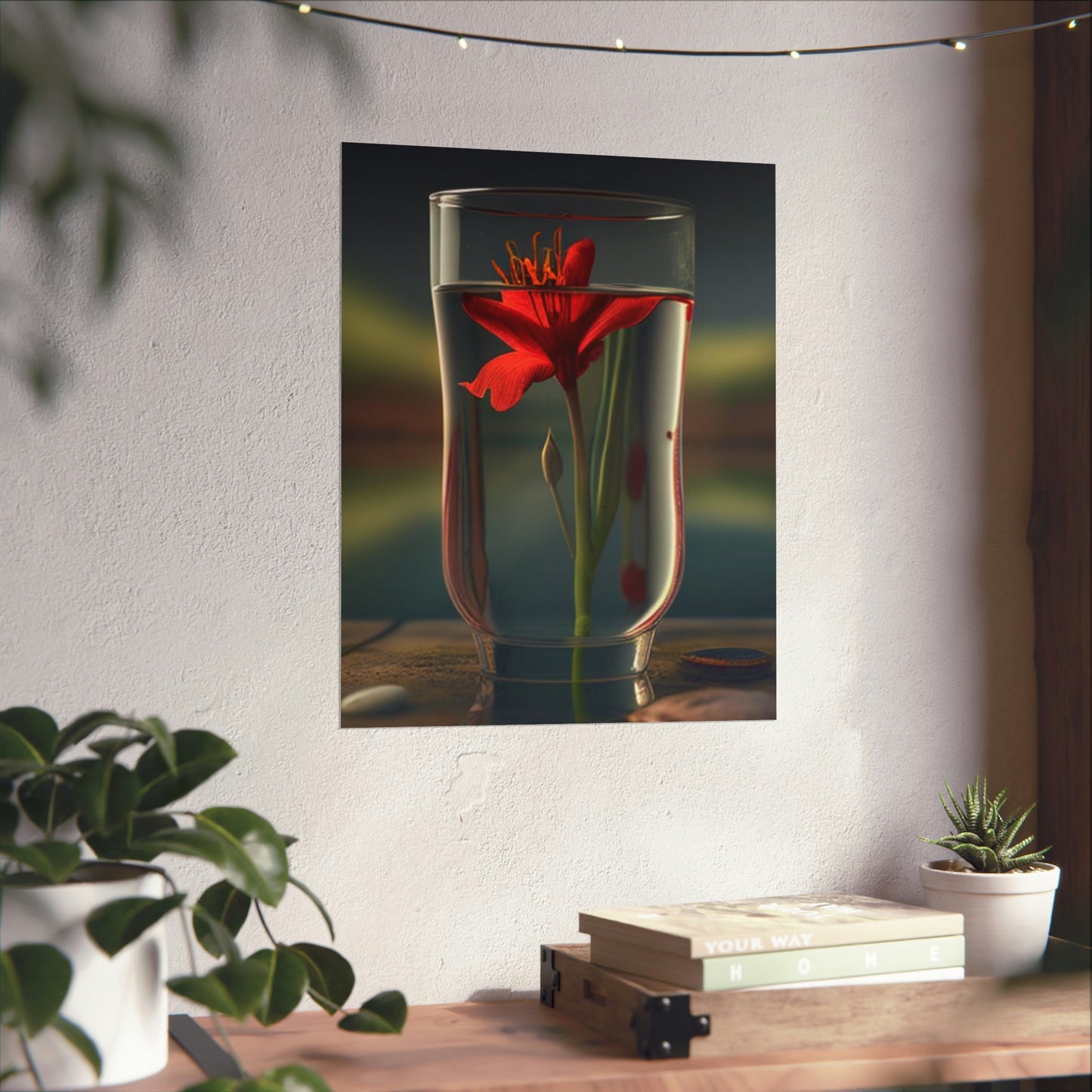 Premium Matte Vertical Posters Red Lily in a Glass vase 1