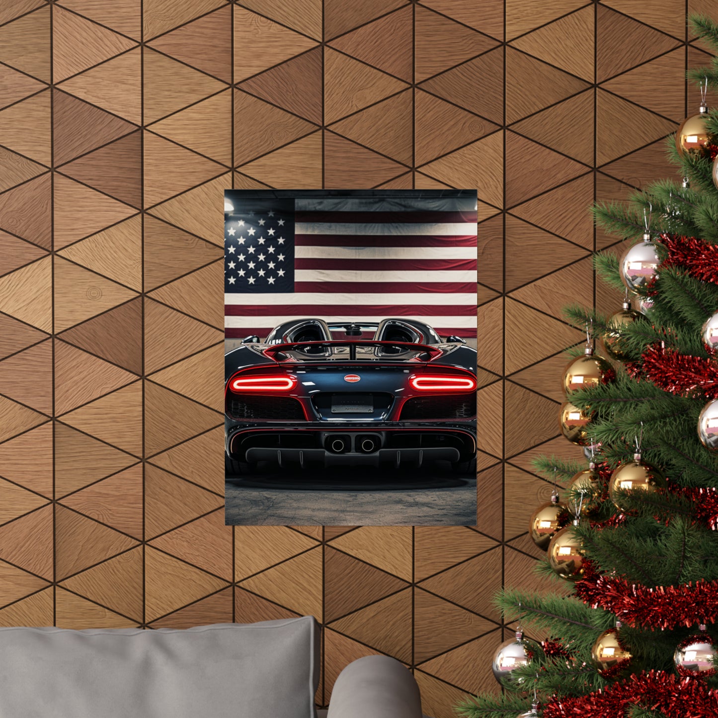 Premium Matte Vertical Posters American Flag Background Bugatti 4