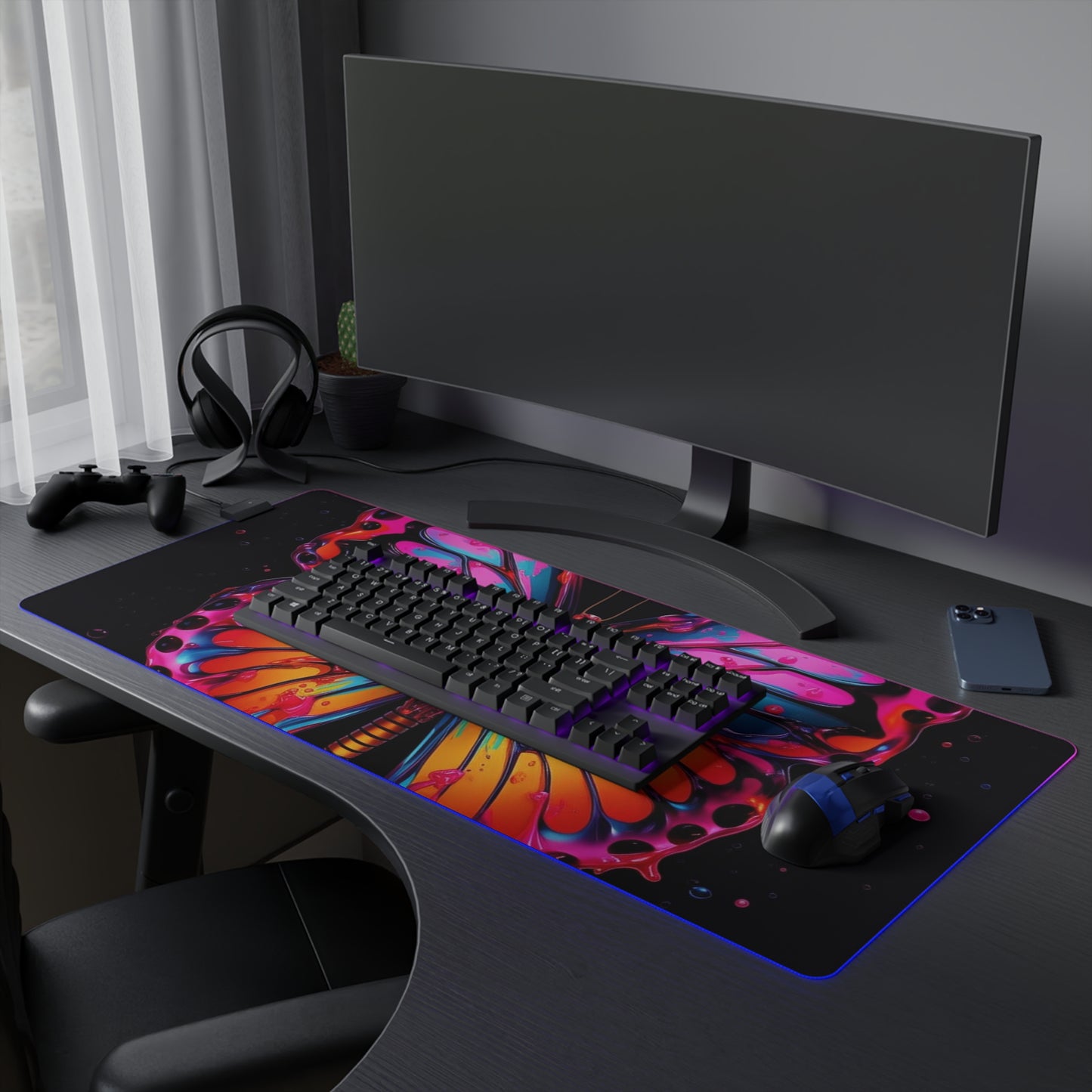 LED Gaming Mouse Pad Pink Butterfly Flair 1