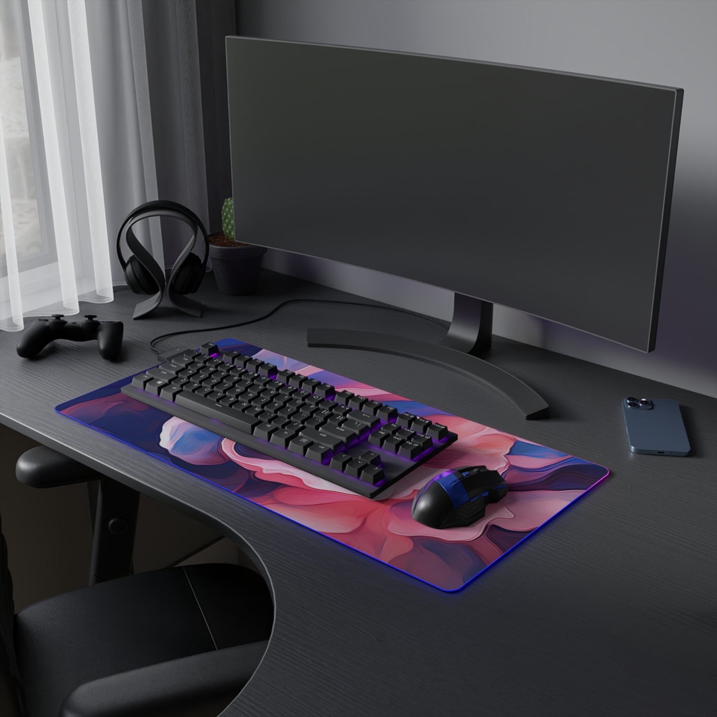 LED Gaming Mouse Pad Pink & Blue Tulip Rose 1