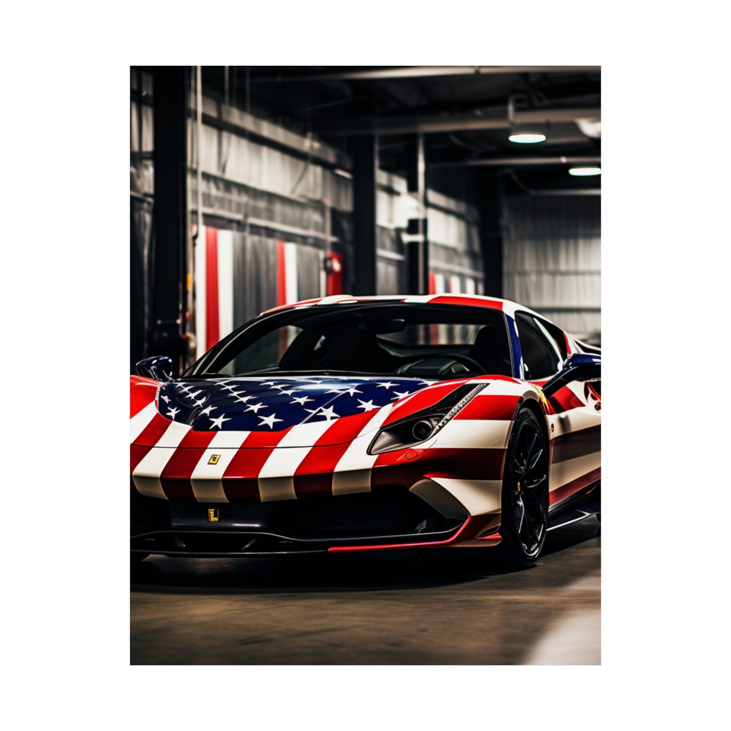 Premium Matte Vertical Posters American Flag Farrari 3