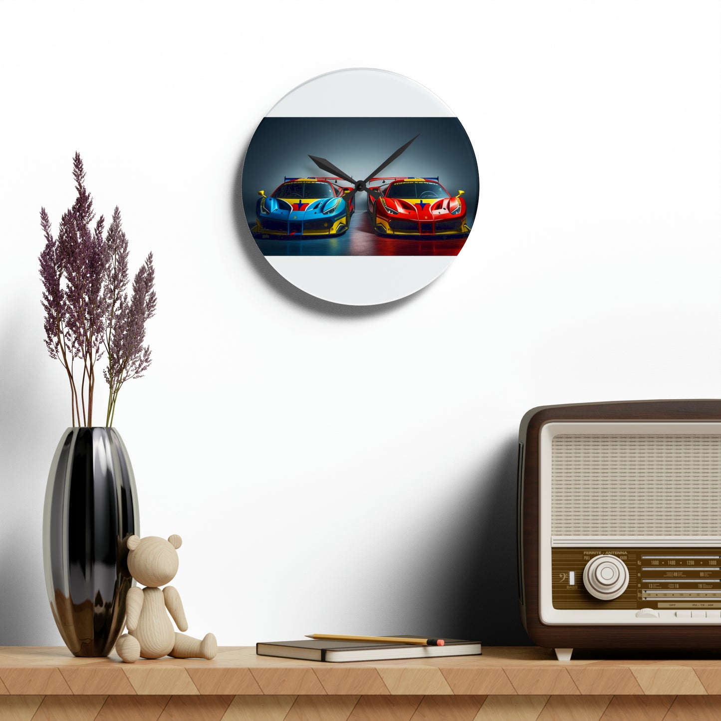 Acrylic Wall Clock Ferrari Red Blue 2