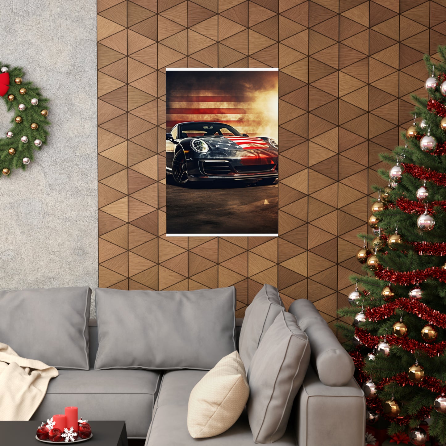 Premium Matte Vertical Posters Abstract American Flag Background Porsche 1