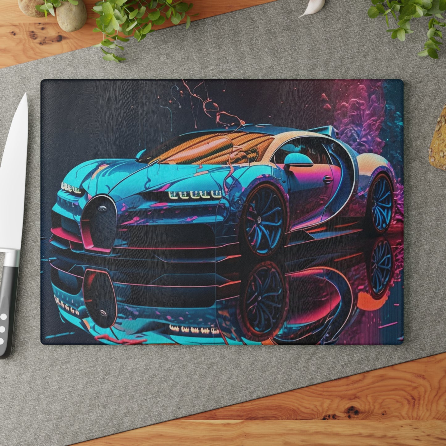 Glass Cutting Board Bugatti Neon Chiron 4