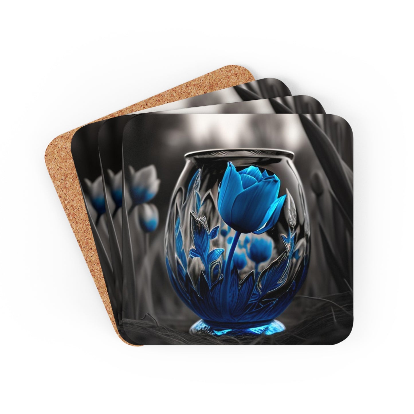 Corkwood Coaster Set Tulip Blue 2